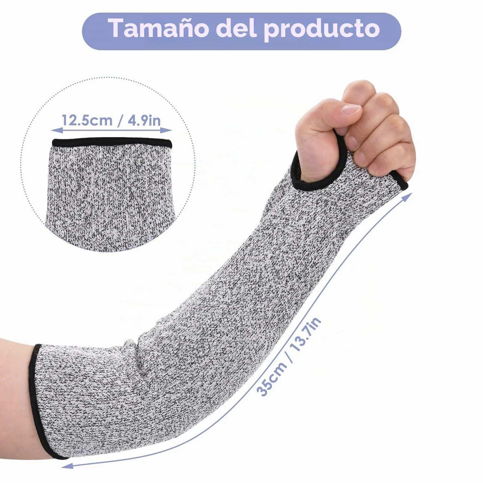 Mangas Protectora para el Antebrazo Nivel 5 Protección para el Brazo Manga de Trabajo de Punto con Orificio para el Pulgar