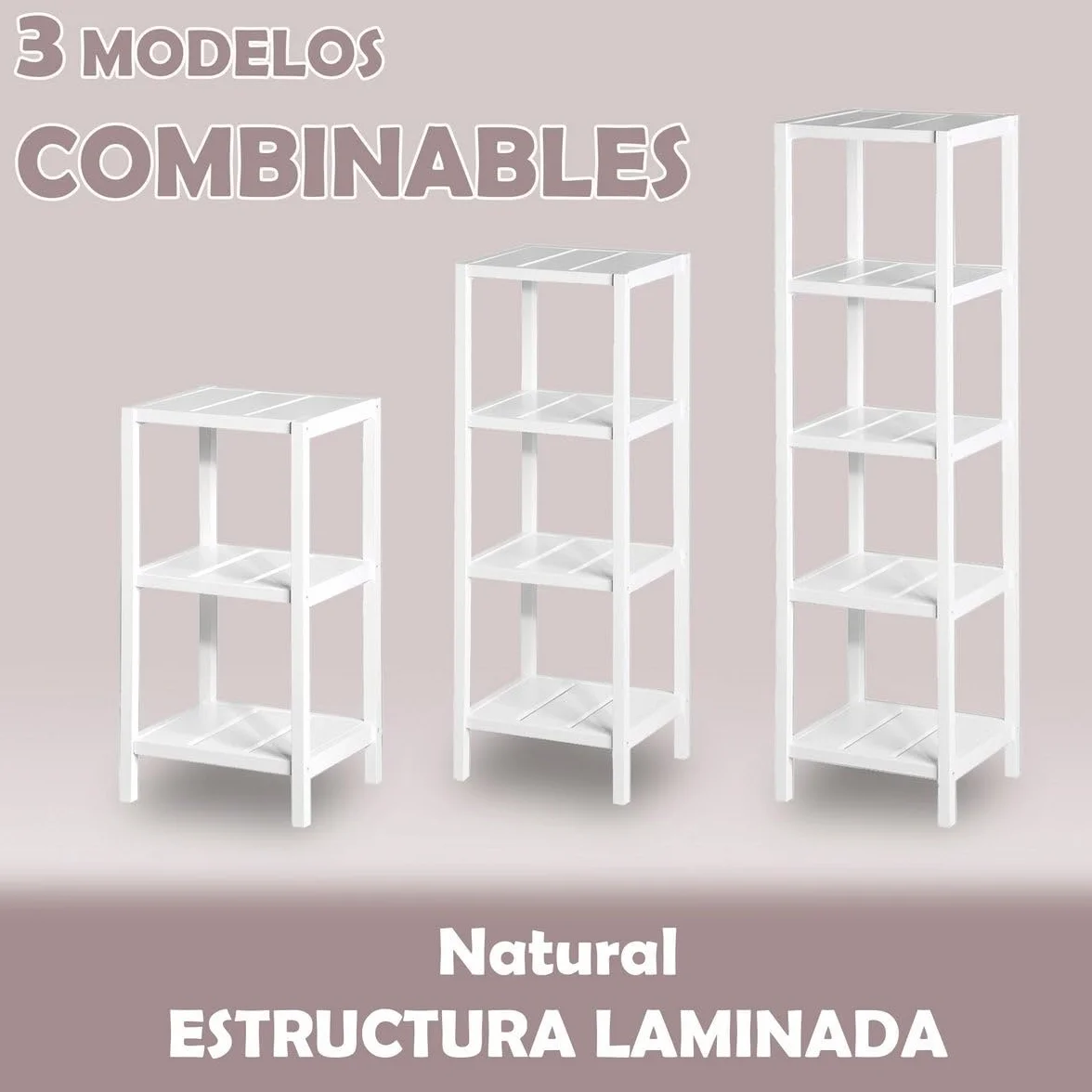 LOLAhome Estantería Bambú Natural 3 Baldas Baño 33x36x85 cm