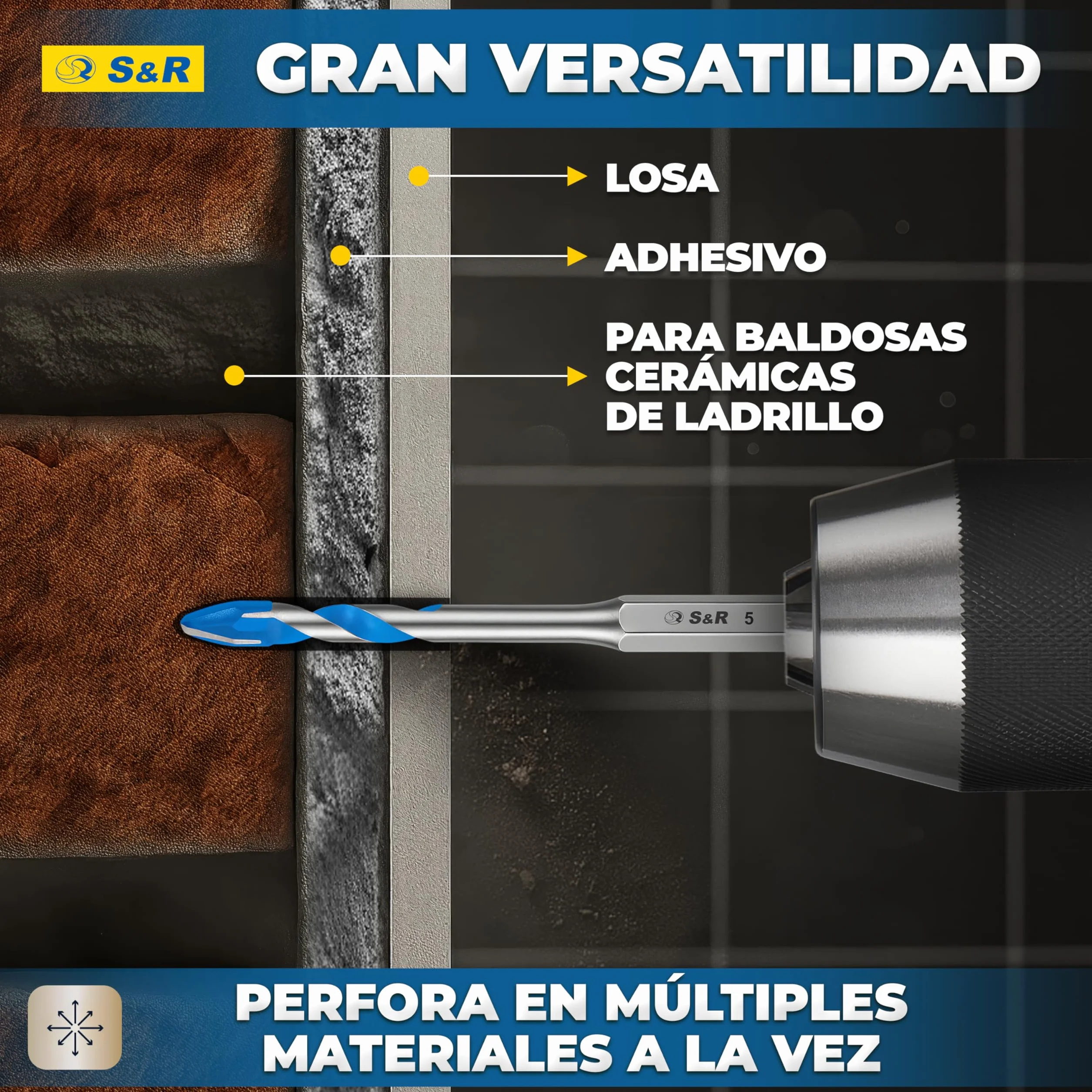 S&R Juego de Broca Azulejos Porcelanico Cerámica dura - Broca 4/5/6/8/10 mm - Broca para Porcelanico Azulejos Céramica Mármol Granito Vidrio. Brocas de Vástago hexagonal de 1/4