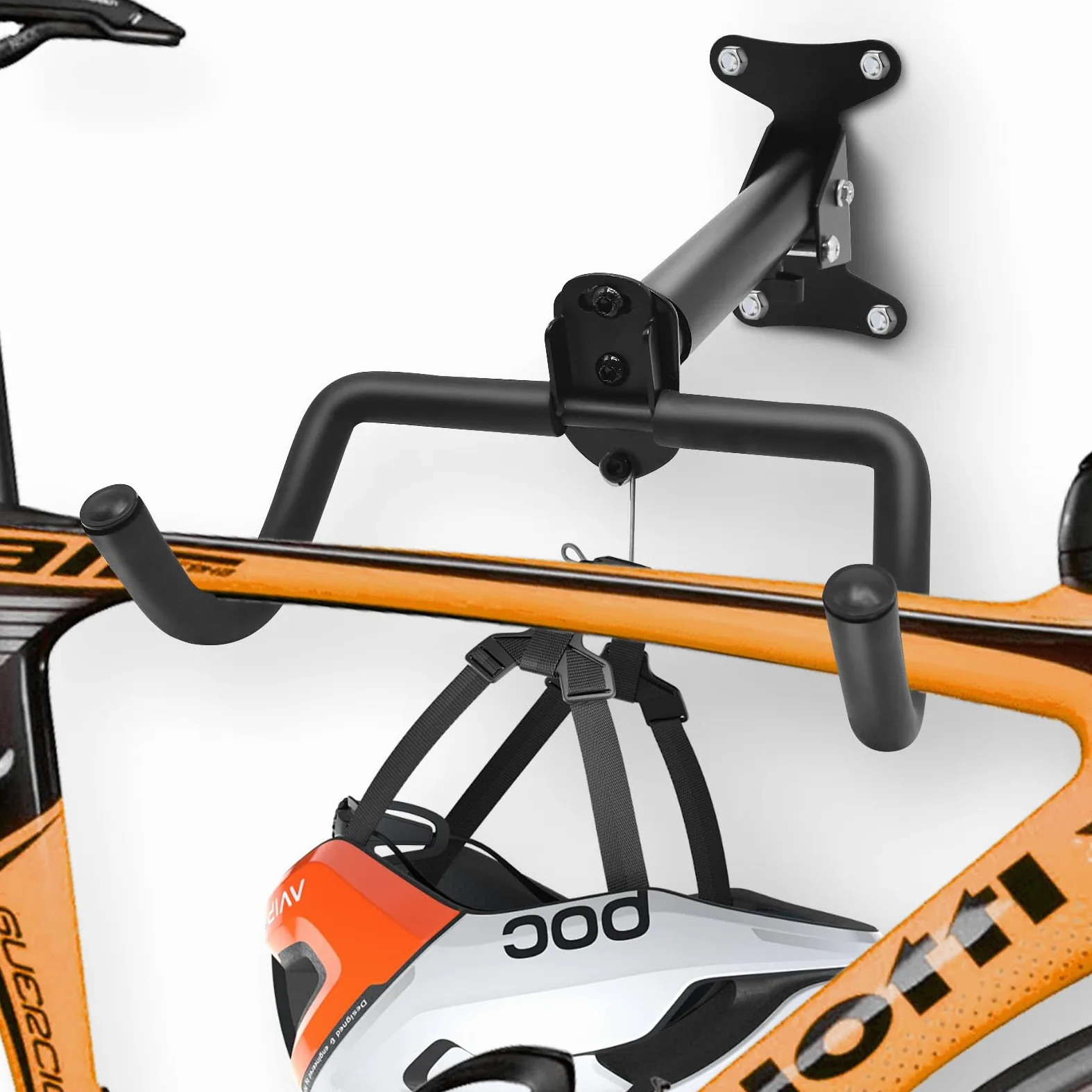 Soporte de Pared para Bicicleta, Plegable Colgador Bicicleta Pared con Gancho para Casco, Espuma Acolchada Capacidad de 30Kg Distancia Ajustables Colgar Bicicletas Pared para Garaje, Interior