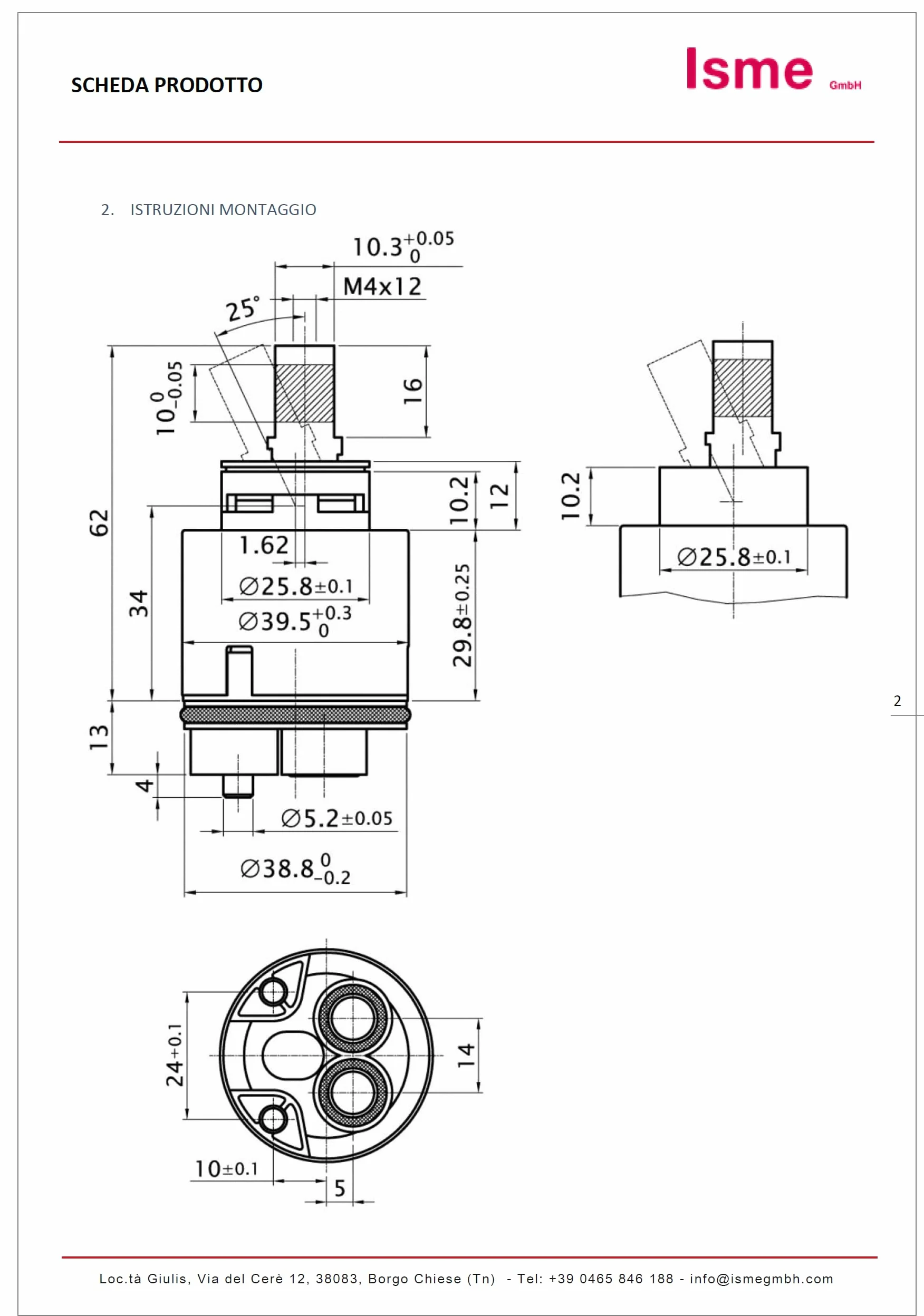 Schläfer 480061 | Cartucho mezclador de 40 mm, cartucho de repuesto para mezcladores de cerámica alta de 2 patas para grifos mezcladores de cocina, baño, ducha y bañera, modelo Kerox K40-B