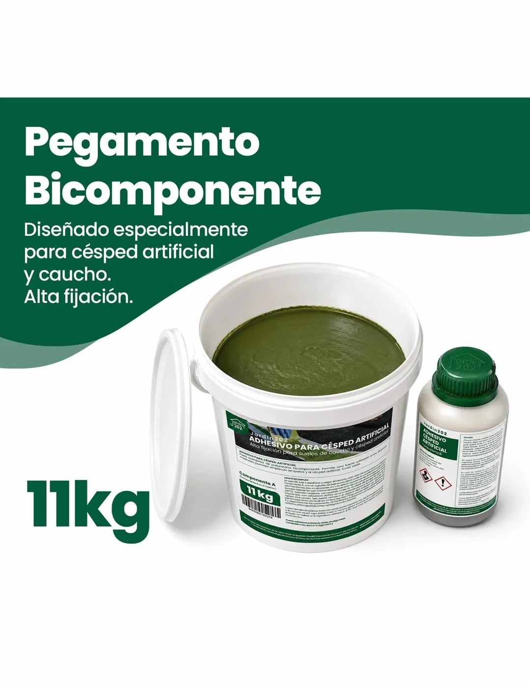 JARDIN202 Adhesivo para Césped Artificial y Caucho Bicomponente 11 Kg Alta Fijación