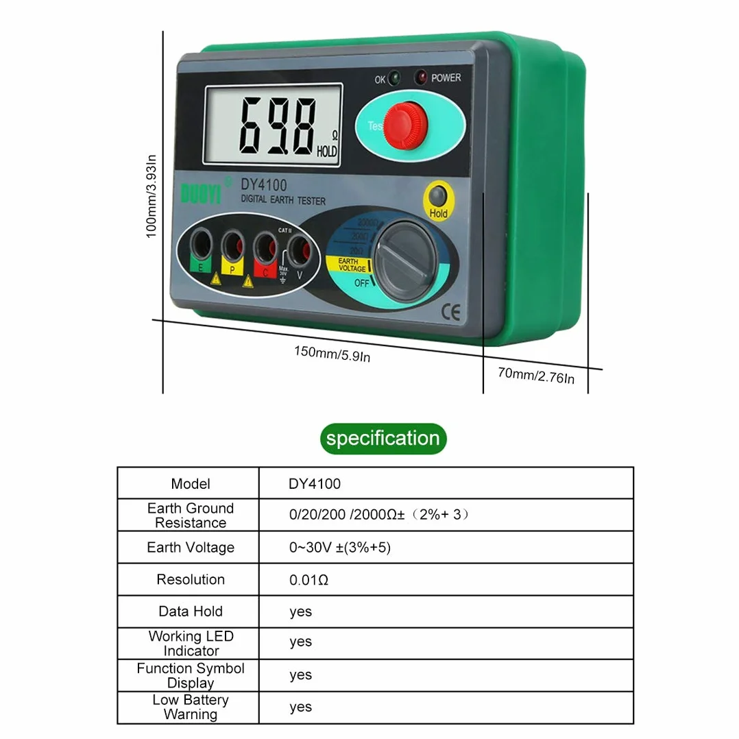 Digitaces Megohmetro 0-2000 Ohmios DCV ACV Medidor de Resistencia de Aislamiento