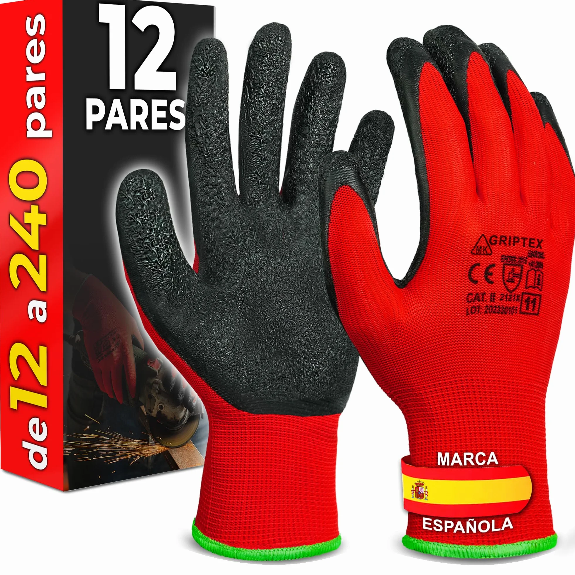 Guantes de Trabajo Resistentes a la Abrasión 12 Pares - Guantes de Jardinería y Montaje con Revestimiento de Látex - Protección Taller Mecánico Talla 9