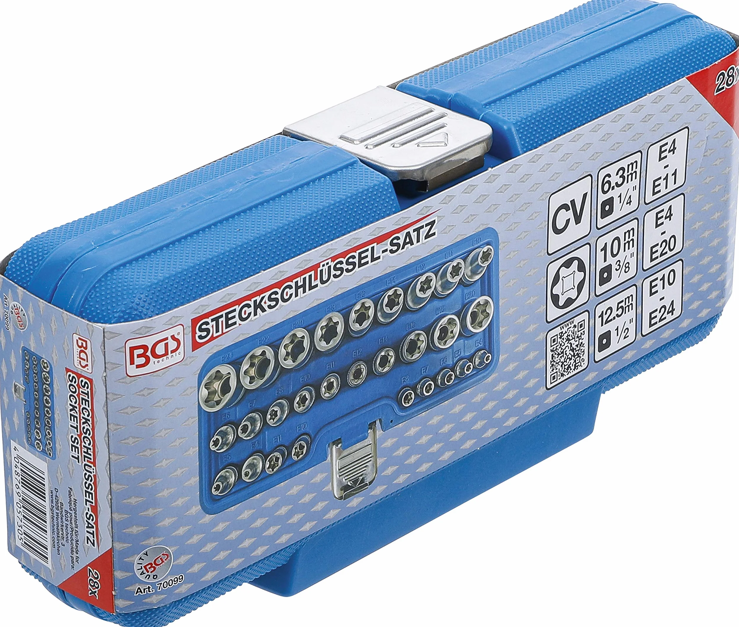 BGS 70099 | Juego de llaves de vaso E-Torx | entrada 6,3 mm (1/4") / 12,5 mm (1/2") | E4 - E24 | 28 piezas