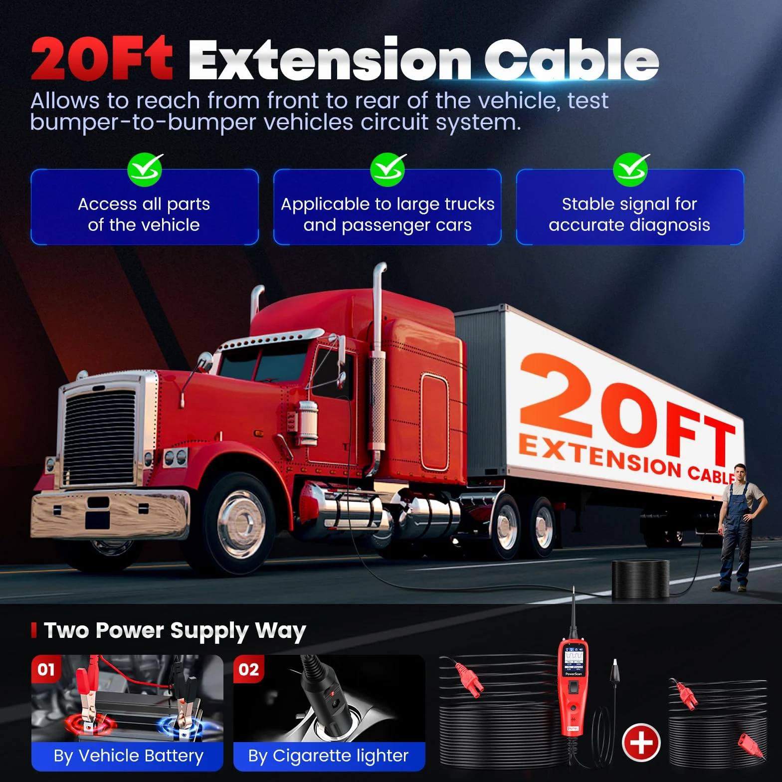 2026 Autel PowerScan PS100 Probador Circuito Auto, Herramienta Sonda Circuito Eléctrico, Detector Cortocircuito Disyuntore Abierto 12-24V, Resistencia Corriente CA/CC, Cable Extensión 6M para 99% Auto