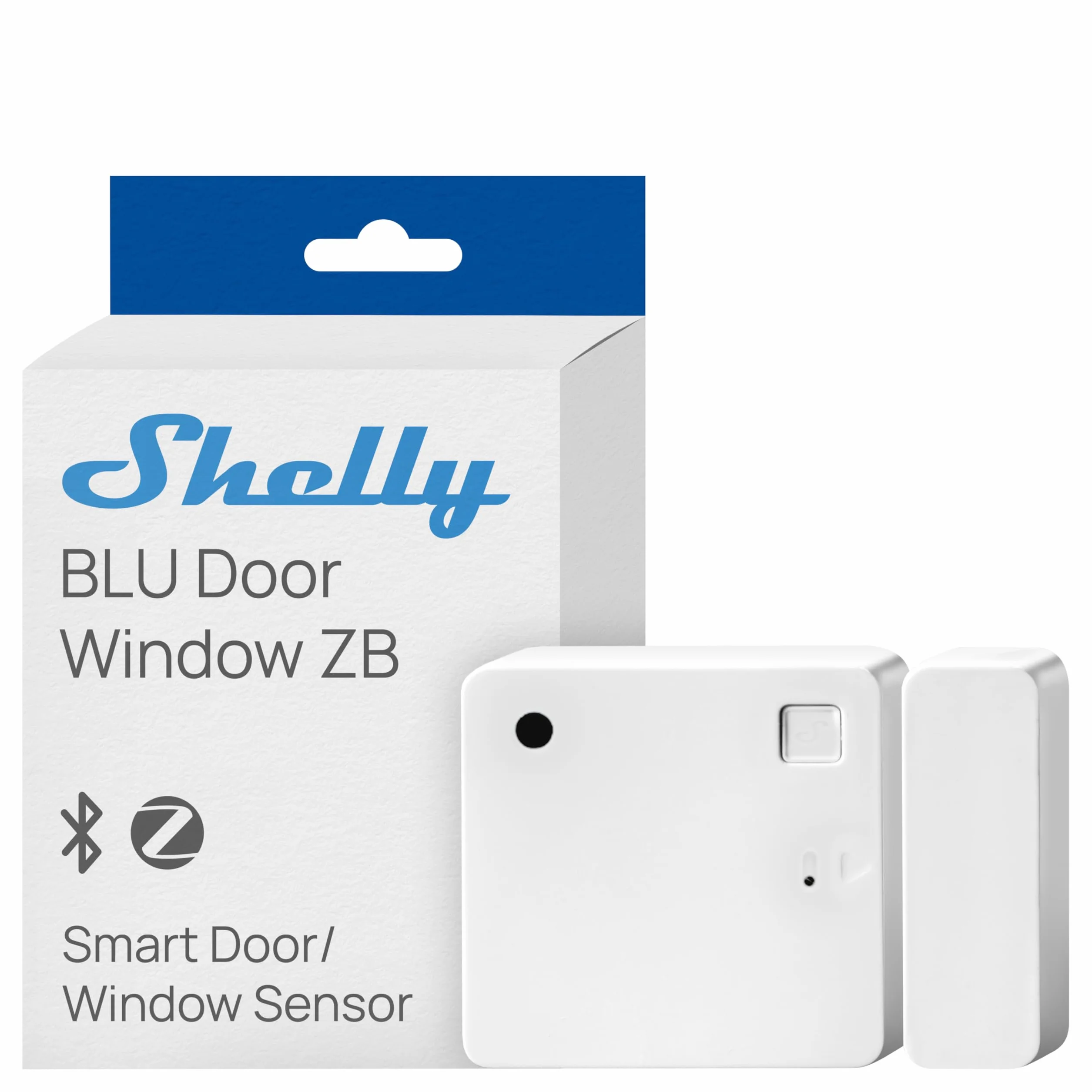 Shelly BLU Door/Window ZB Blanco – Sensor Puertas y Ventanas Zigbee y Bluetooth, Detector inalámbrico Apertura/Cierre, Sensor de luz, Batería de 2 años y Control por aplicación
