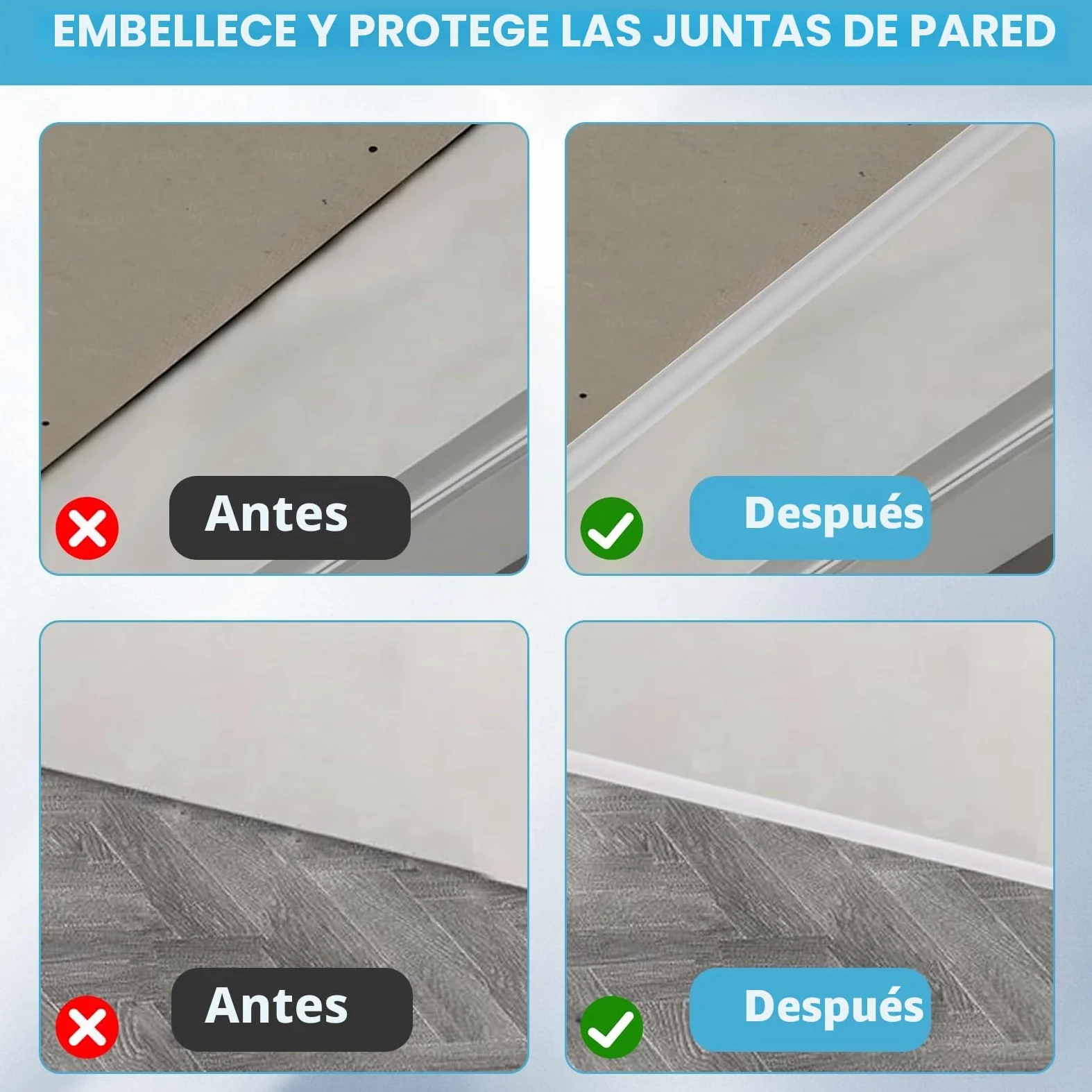 Molduras decorativas flexibles autoadhesivas para techo, 27 mm x 20 mm, de TPE, autoadhesivas, para bordes de pared, azulejos