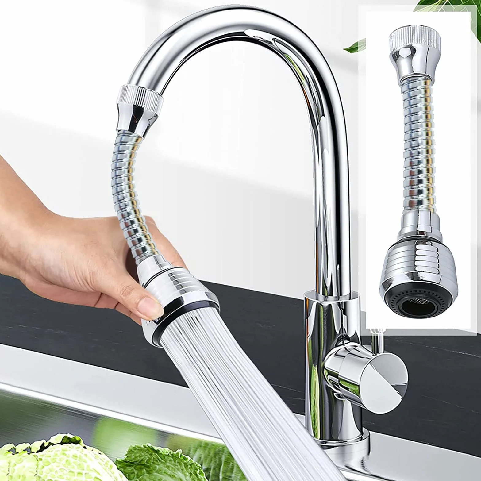 Extensor de Grifo Móvil para Fregadero con Cabezal Rociador, Aireador Giratorio 360°