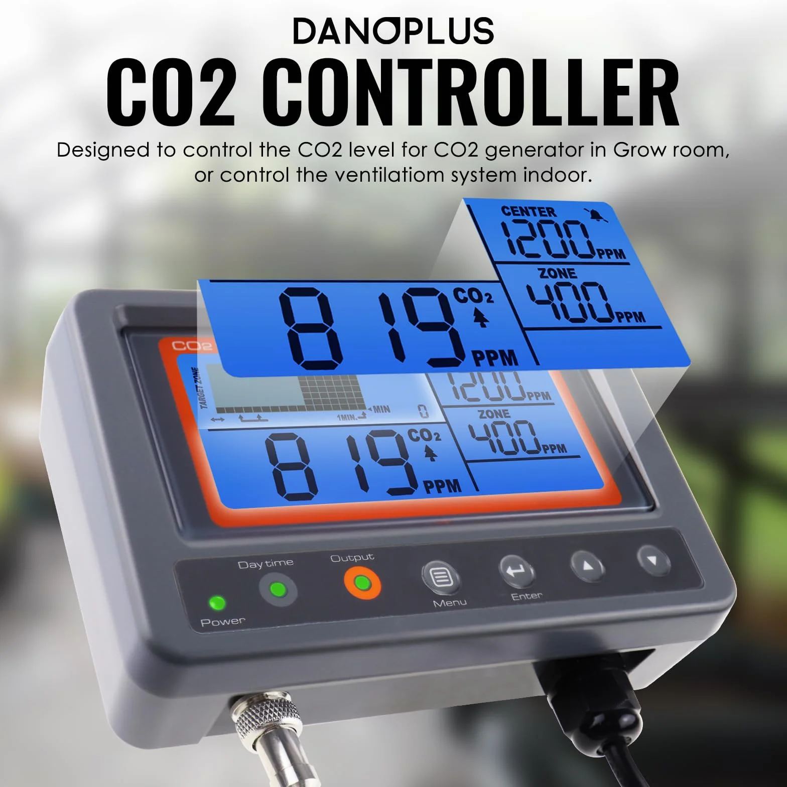 Controlador de CO2, Controlador de dióxido de Carbono, medidor de CO2, función de relé diurno y Nocturno, Sensor de CO2 NDIR para Invernadero, Salas de Cultivo, fábrica, hogar, Oficina