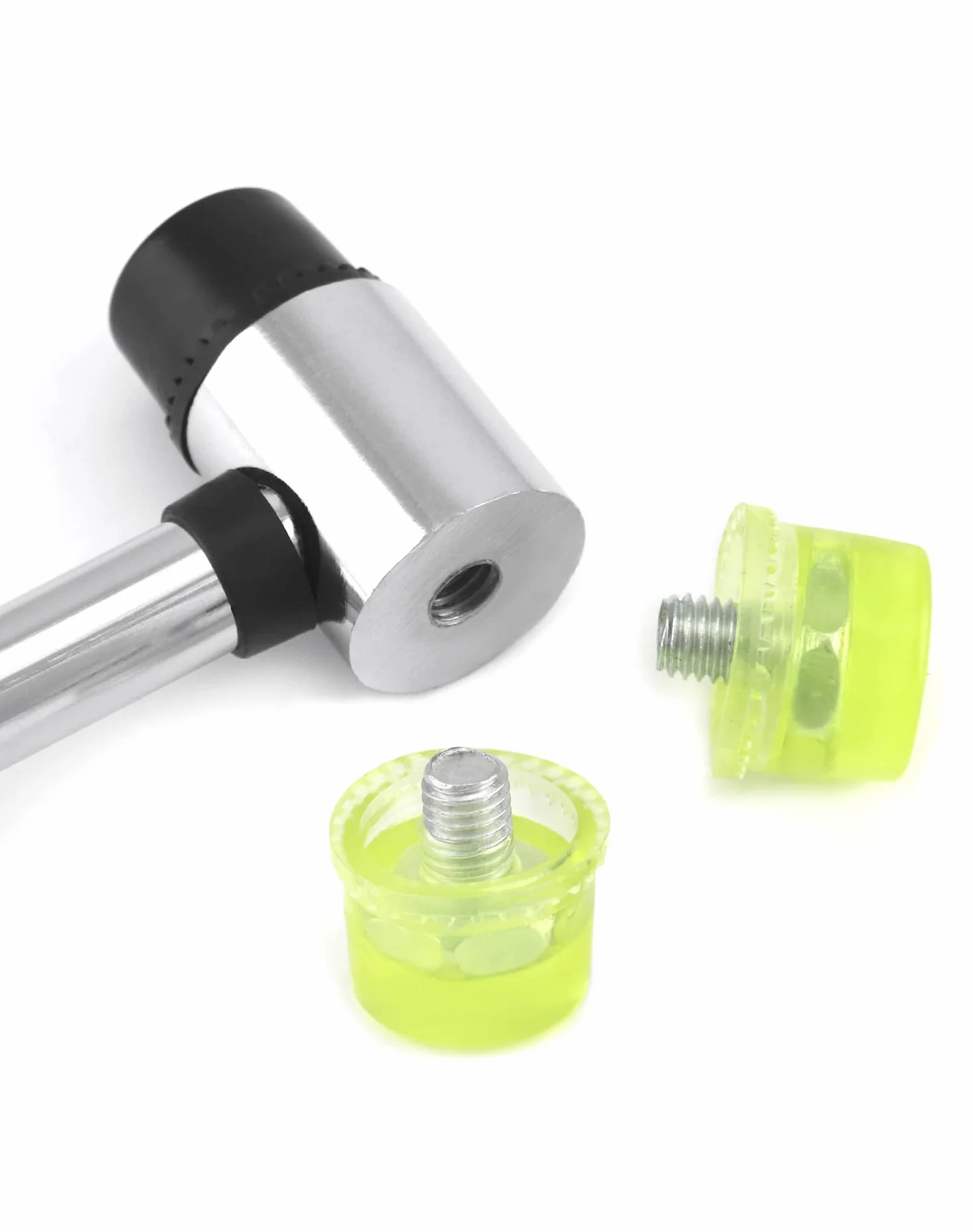 QWORK Nylon Martillo, Martillo de Goma de 25 mm con 2 cabezales de repuesto con empuñadura de goma antideslizante para joyería, herramientas artesanales de bricolaje, artesanía de cuero