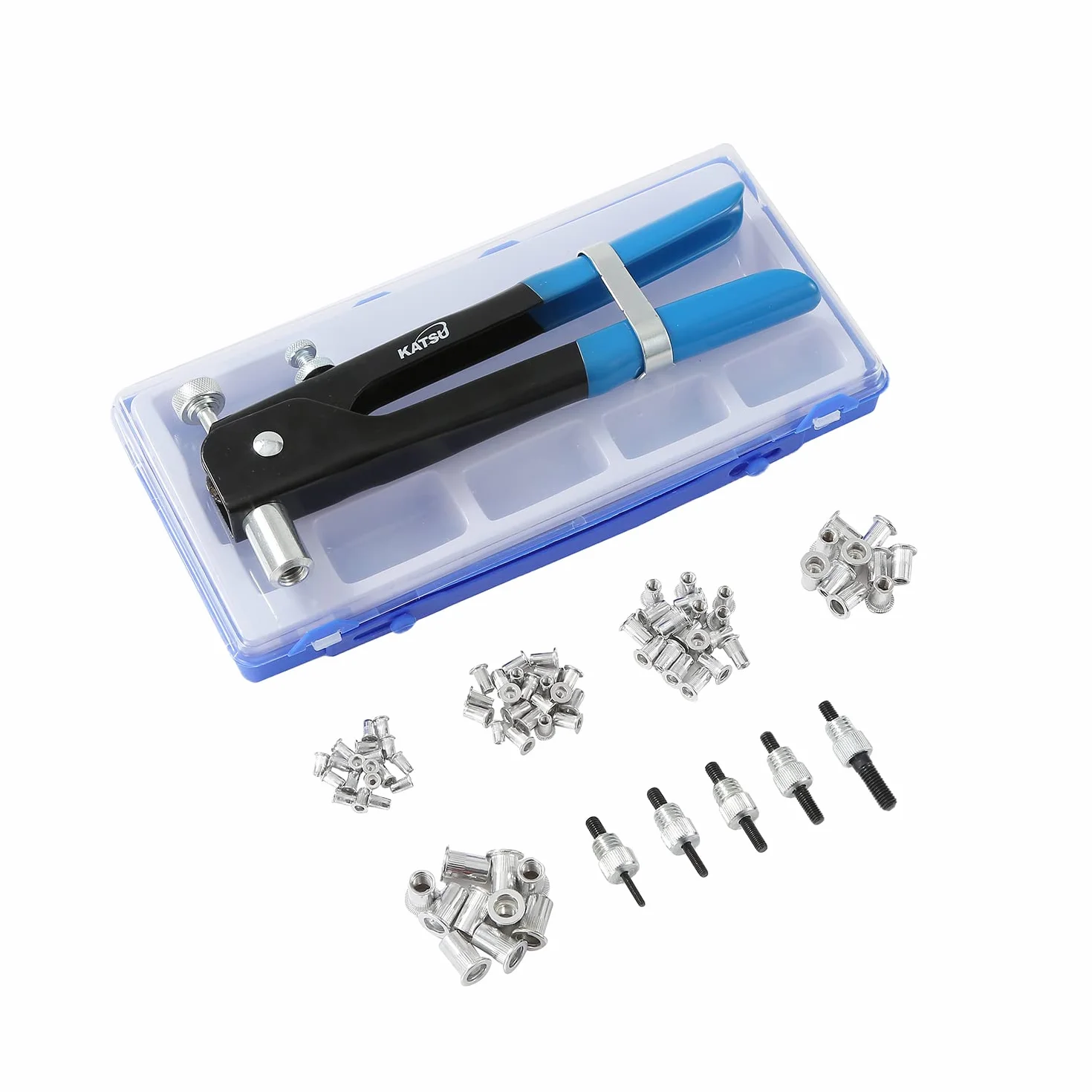 KATSU Kit de Pistola Remachadora de Tuercas de Mano 86 Piezas Remachadora Manual Tuercas de Remache Roscado M3 M4 M5 M6 M8 para Automóviles Remolques Tableros Eléctricos y Otras Aplicaciones 405552