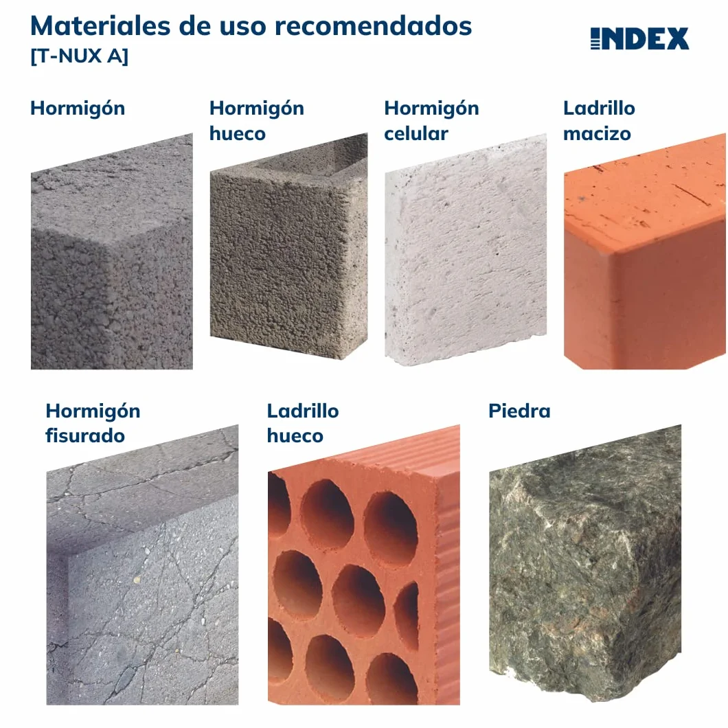 INDEX Fixing Systems T-NUX A - Pack de 50 tacos universales de alto rendimiento, cabeza avellanada (recubrimiento cincado, nailon, 8 x 120 mm, diámetro de 8 mm)
