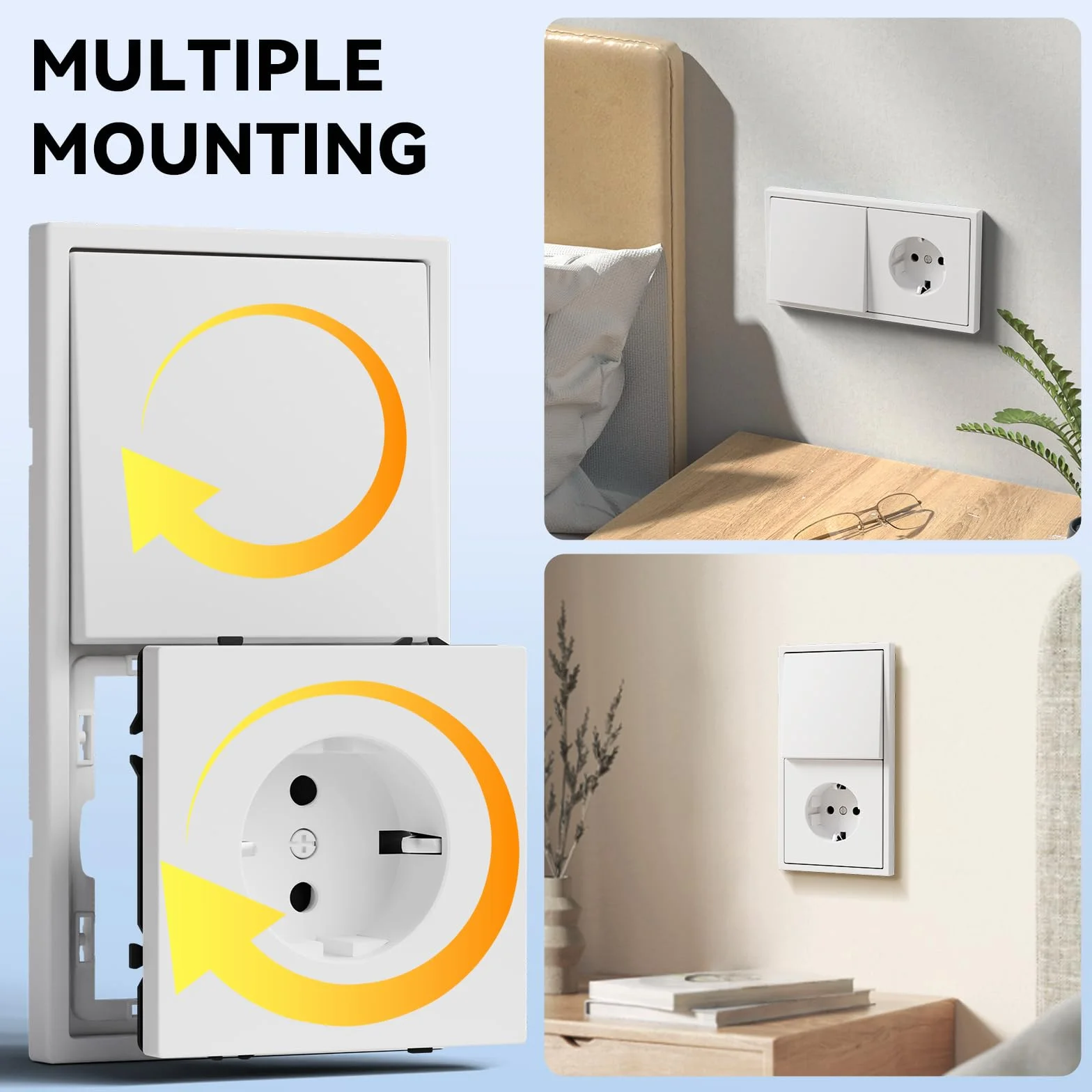 Schuko Enchufe de Pared con Interruptor, 1 Gang 2 Vía, Montaje Empotrado, 150x80mm Blanco