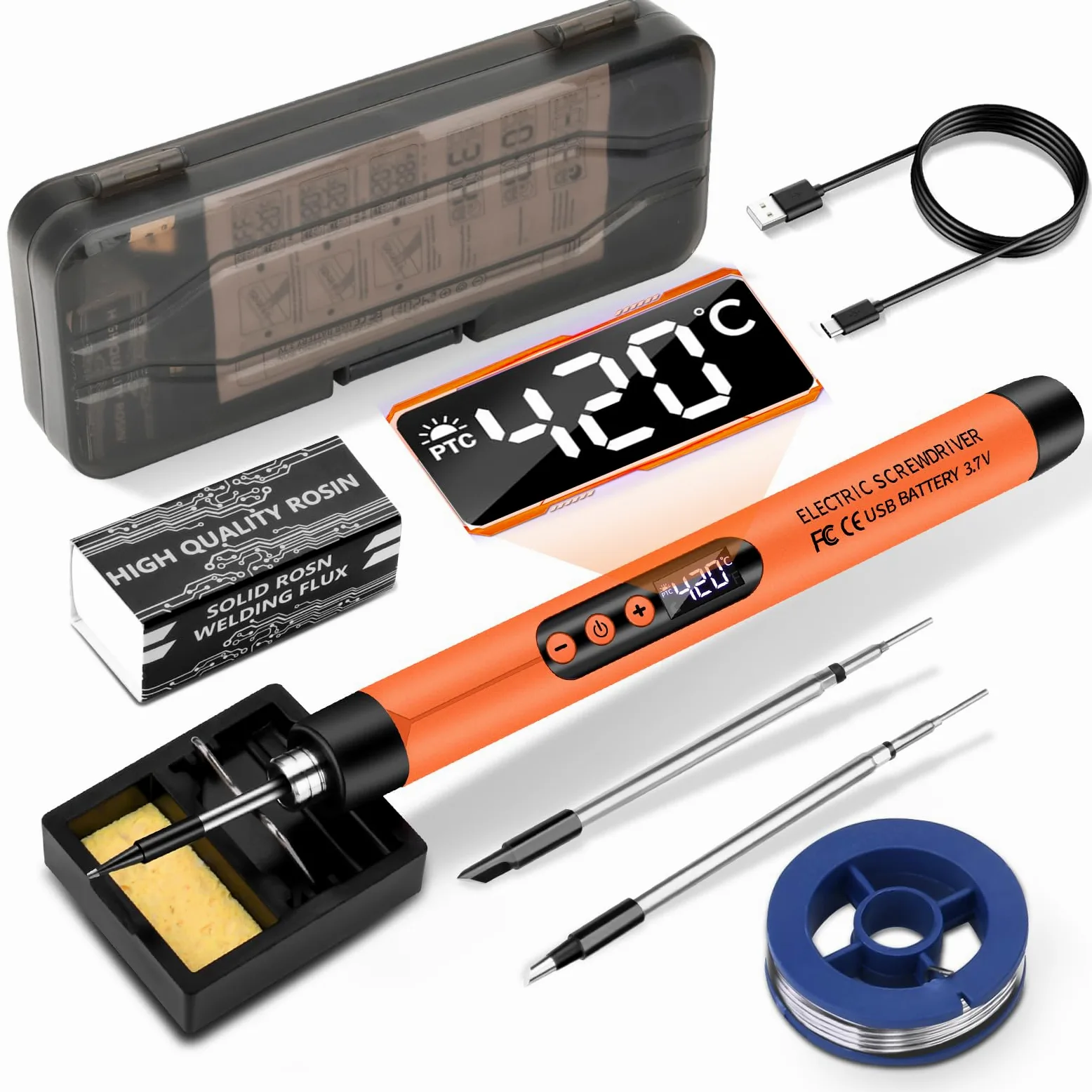 diymore Juego de soldador inalámbrico USB-C con pantalla LCD, temperatura ajustable 260℃-420℃ Pasador de soldadura portátil recargable para reparación electrónica, proyectos de bricolaje, fabricación