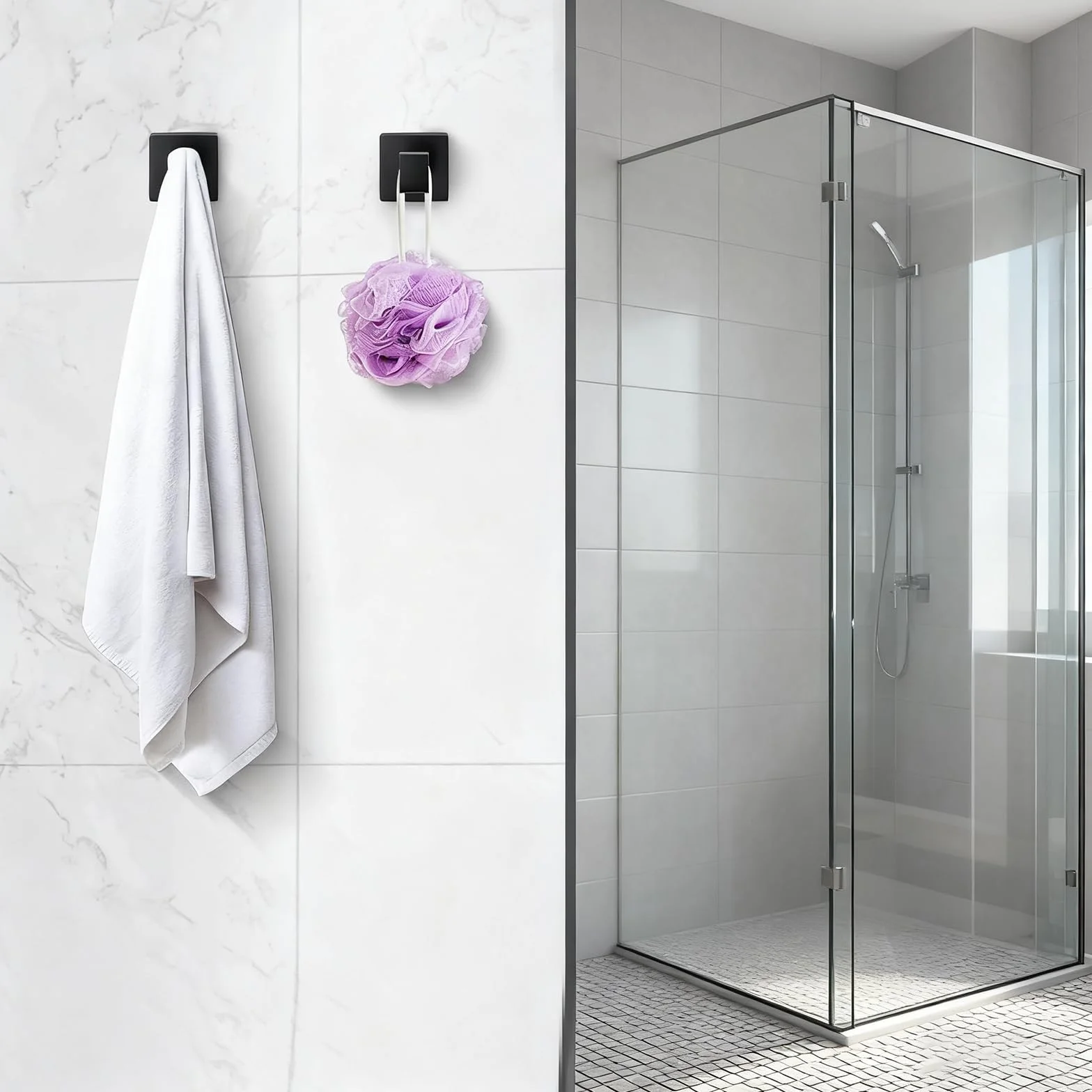 TIANLIN 3 Piezas Colgador Toalla Baño Acero Inoxidable Negro Ganchos Pared Cuadrado