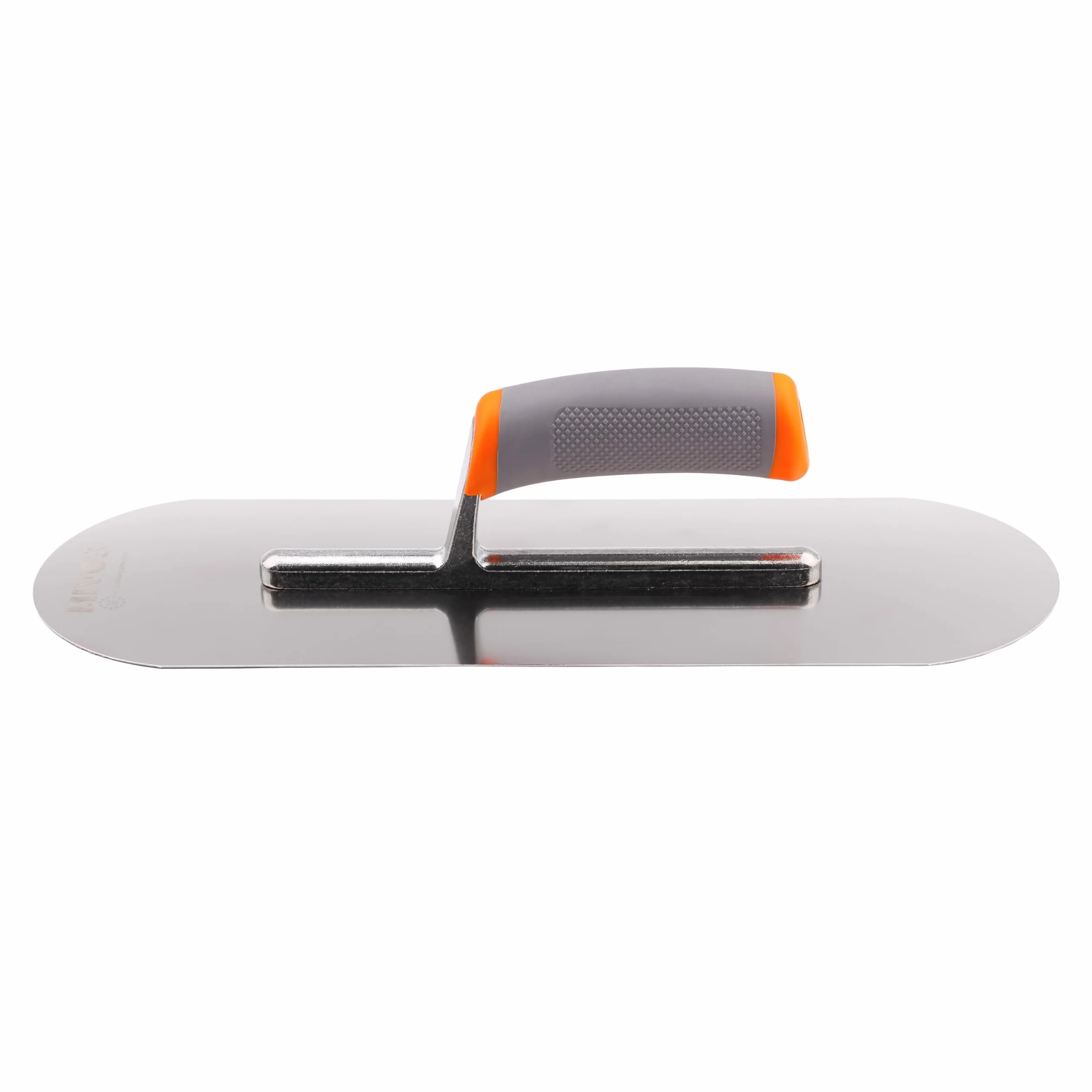 MIVOS Llana Alisadora de Acero Inoxidable - 375 x 130 mm - Media Caña - Empuñadura Blanda Ergonómica - Placa Alisadora para Enlucido Y Albañilería - Disco Alisador - MADE IN EU
