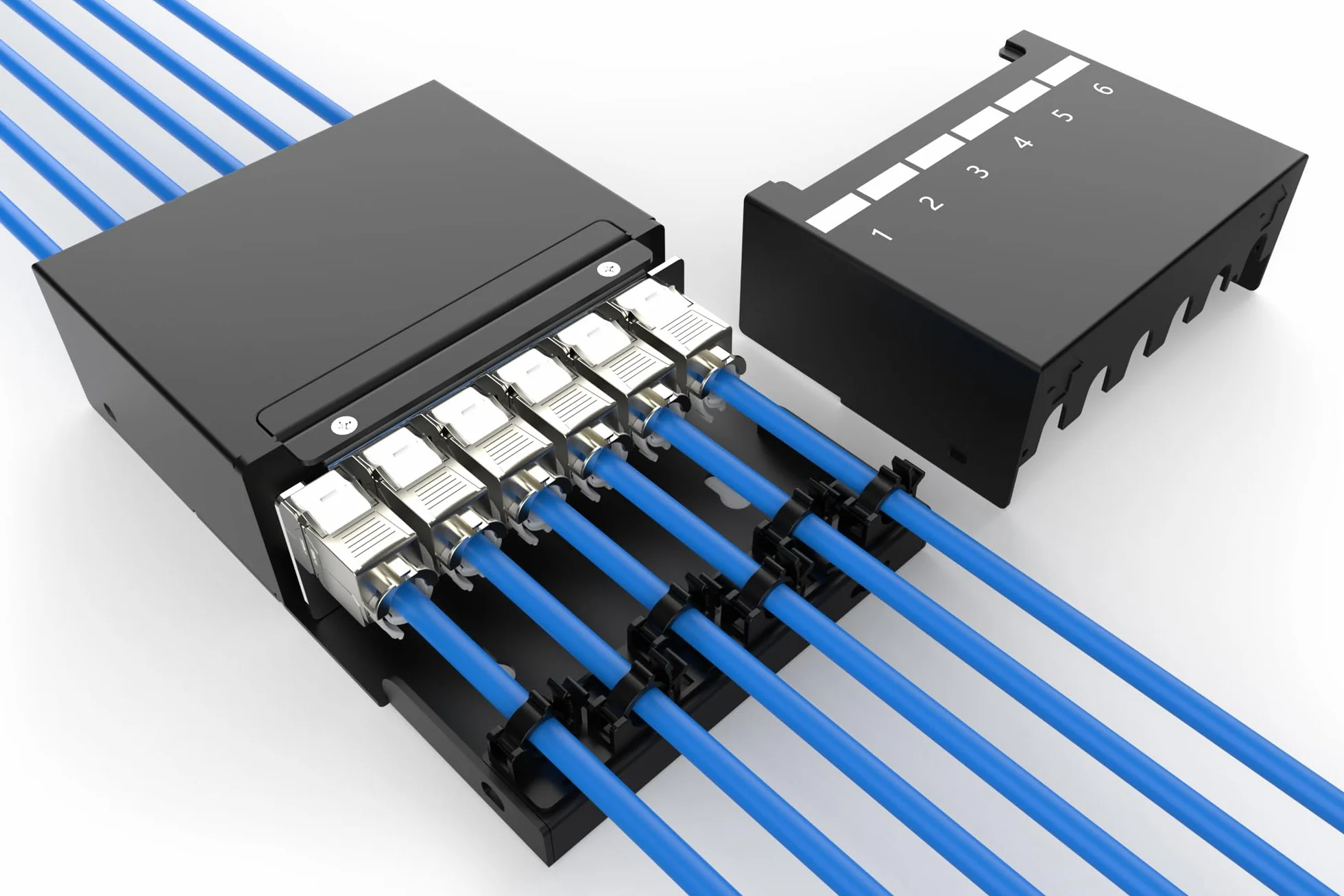 DIGITUS Caja de Punto de Consolidación - para Seis Módulos Keystone y Cables de Red - Gestor de Cables Inteligente - Grado de Protección IP20 - Montaje en Pared y Techo - Negro