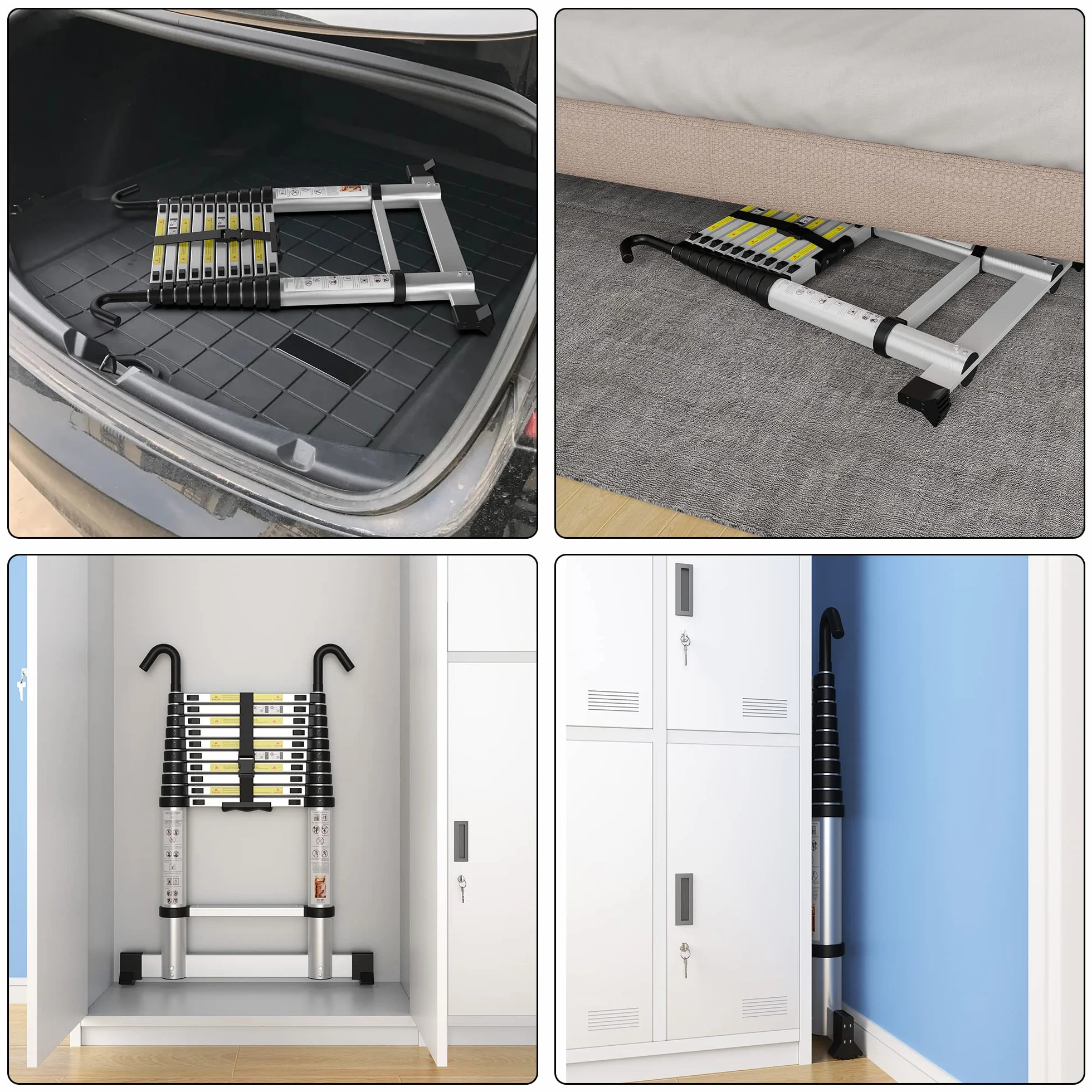 gymount Escaleras Plegables Aluminio, 3,8m Escalera Telescópica, Escalera Plegable Portátil, con Barra Estabilizadora y Ganchos Extraíbles Adecuado para Mantenimiento del hogar, Camping, Carga 150 KG