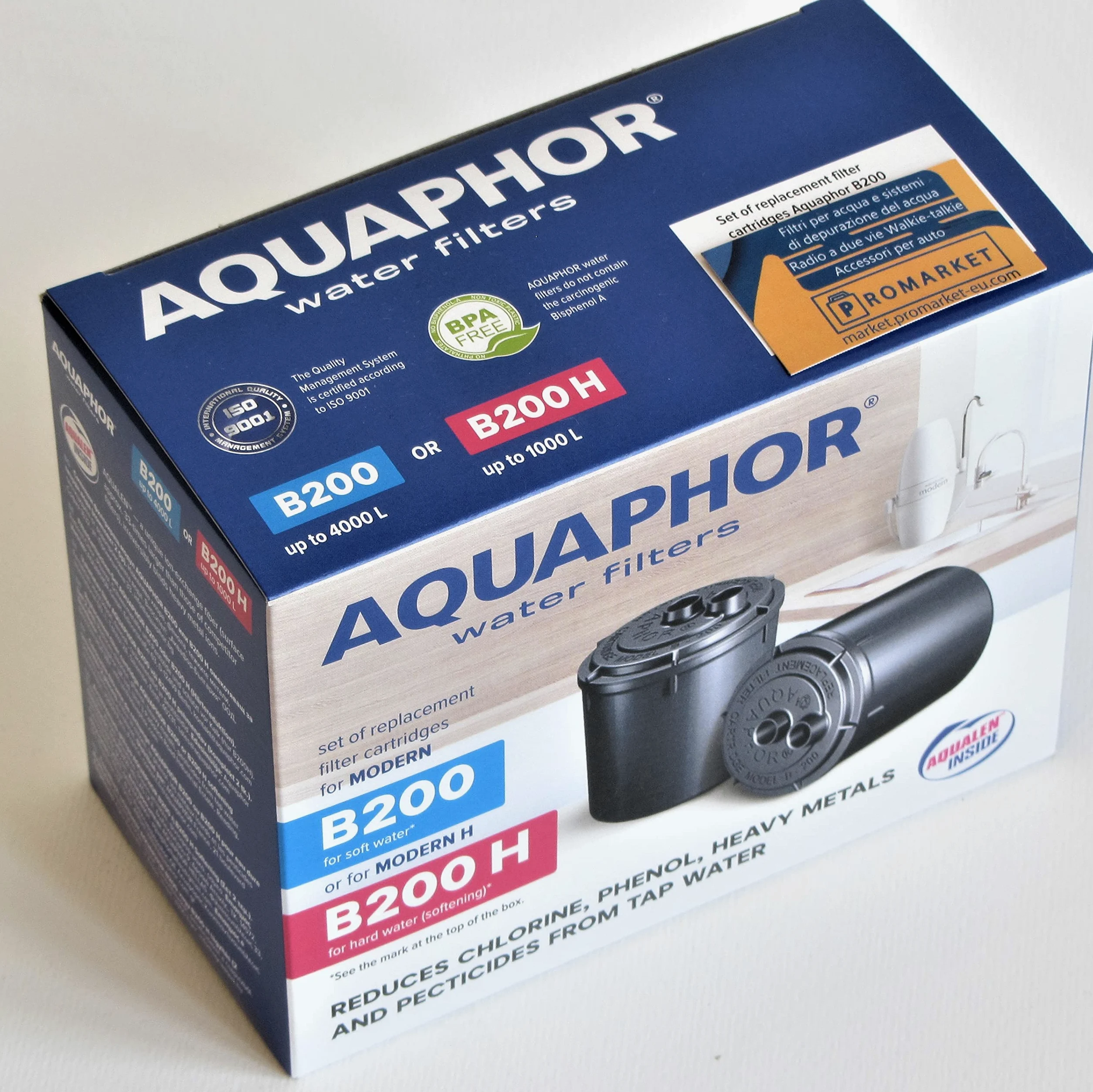 Aquaphor B200 Juego de dos cartuchos de repuesto originales para filtro de agua grifo "Aquaphor Modern" para agua dulce normal