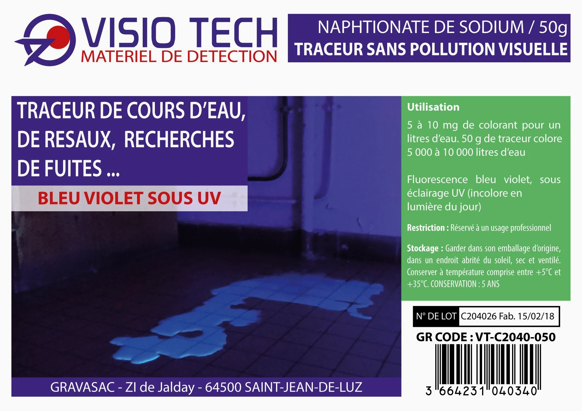 Localizador incoloro visible bajo UV, polvo soluble en agua – 50 g