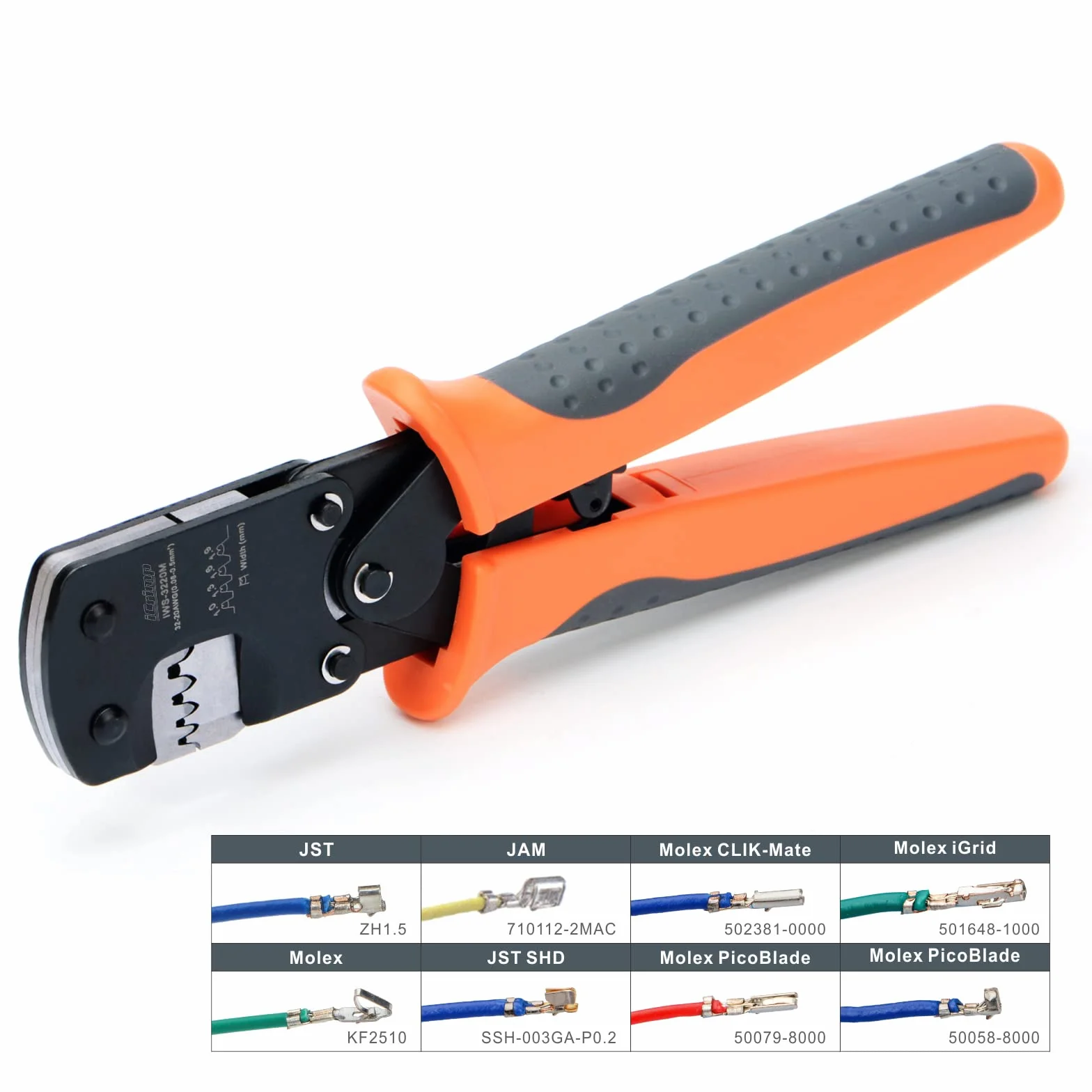 iCrimp IWS-3220M Herramienta de prensado de clavijas con micro conector 0.03-0.52mm² Prensador de trinquete para D-Sub, Trajes de barril abierto Molex, JST, JAE