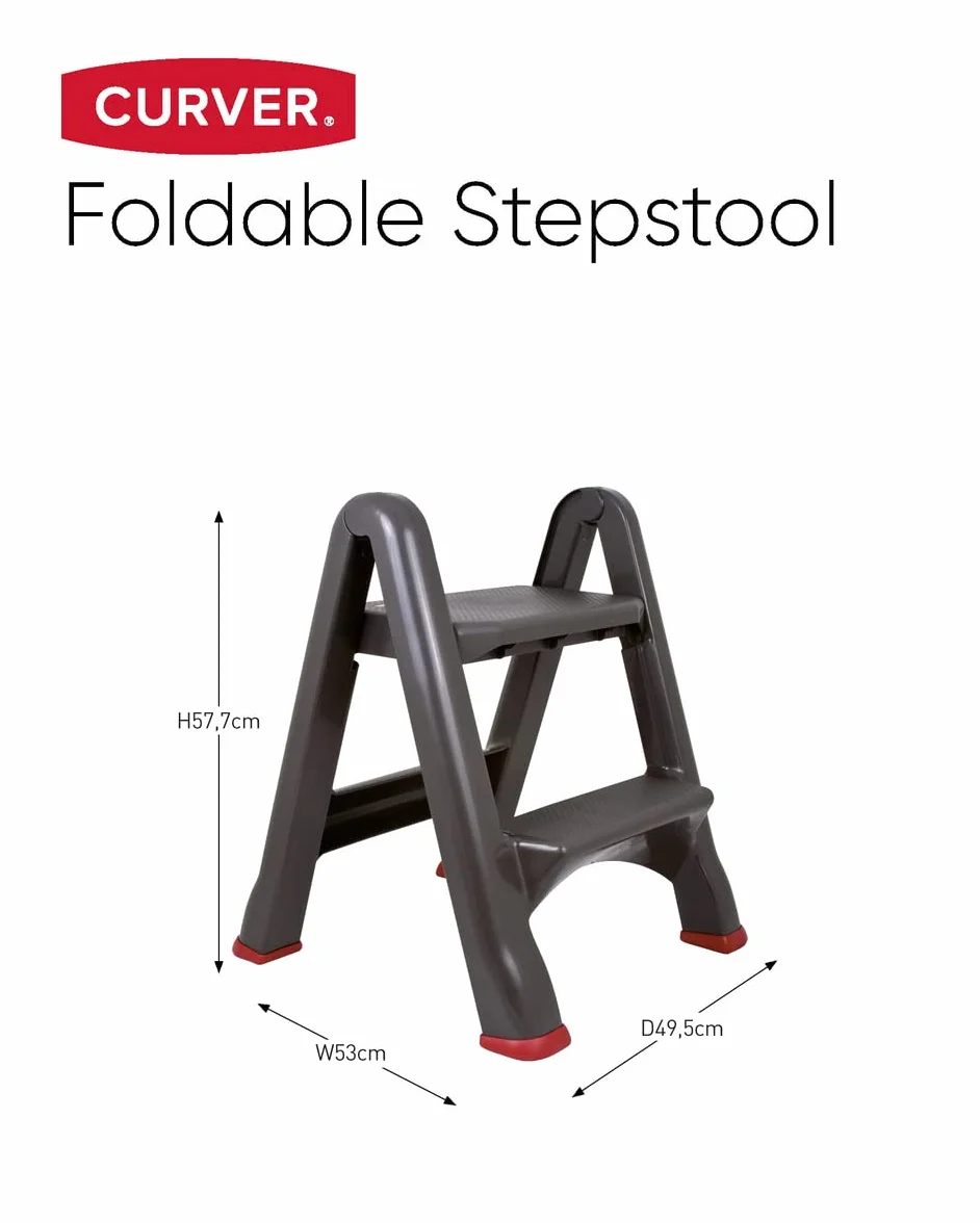 Curver- Escalera plegable, Taburete para el hogar, cocina, trasteros, Con 2 peldaños; 50x17x64 cm; Color Antracita