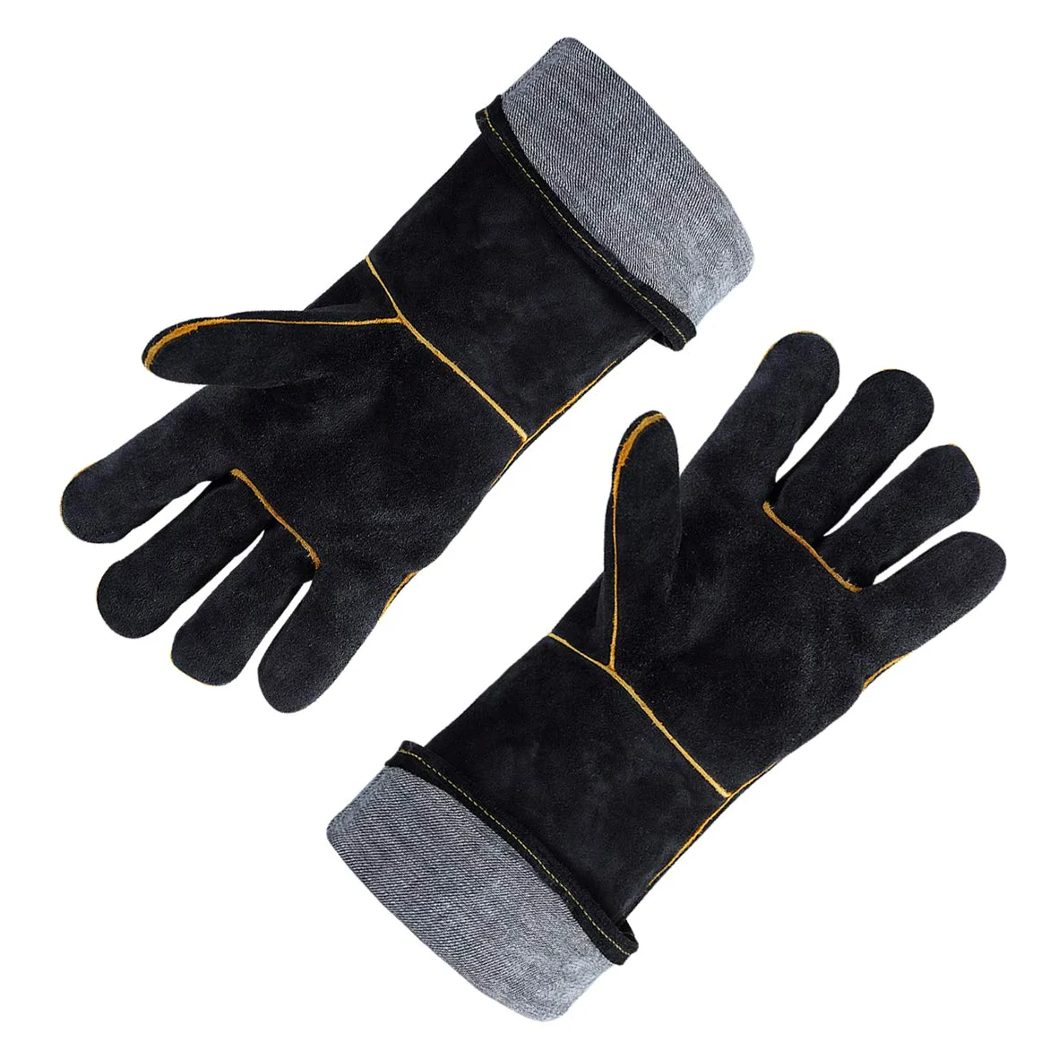 Guantes de Soldadura Cuero para Barbacoas , Guantes para Quemador de Madera Alta Temperatura Guantes de Seguridad