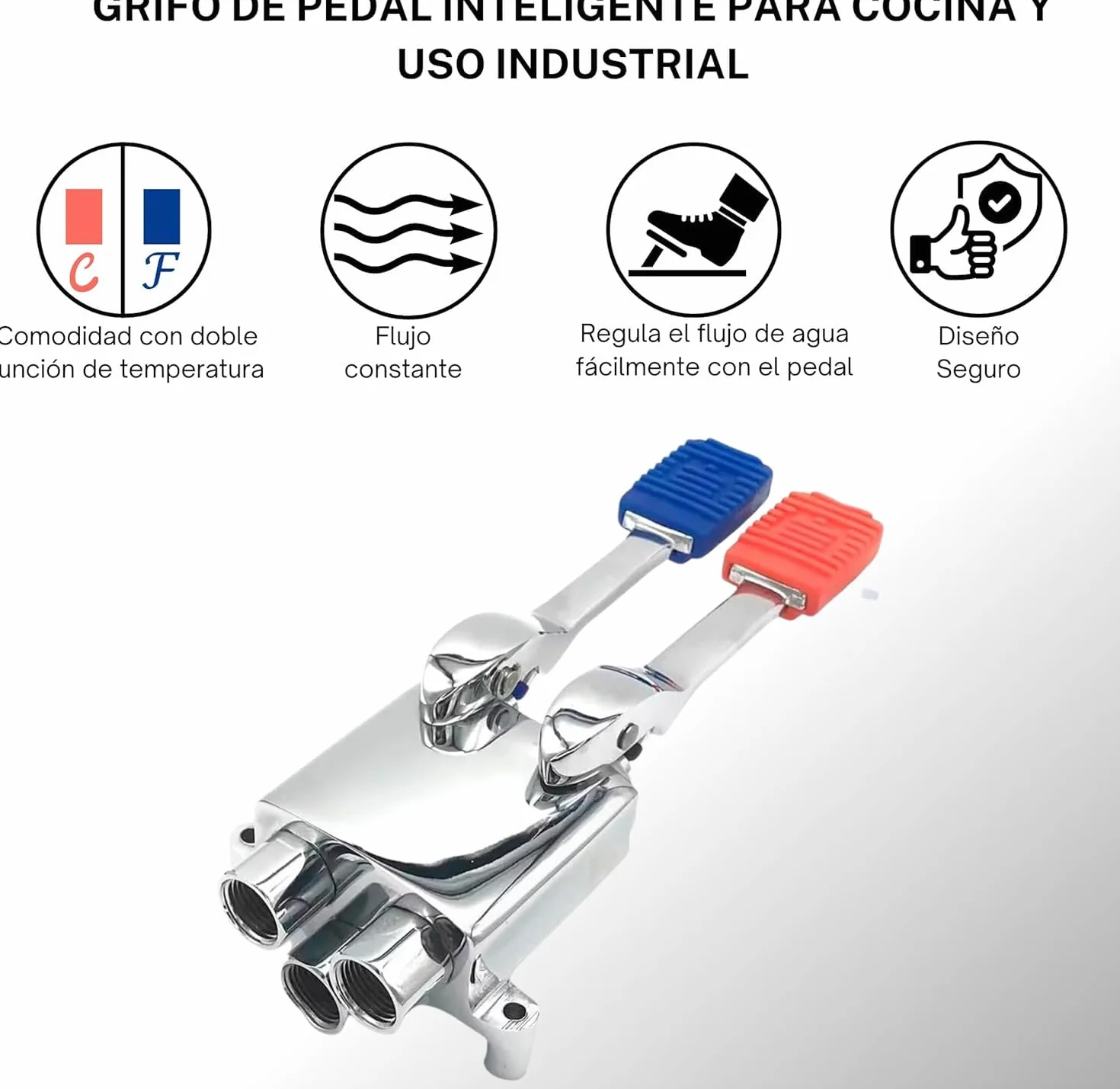 Kit Grifo Pedal Completo Plateado 5 Piezas Caño Alto 2 Palancas Latiguillos 150cm 40cm