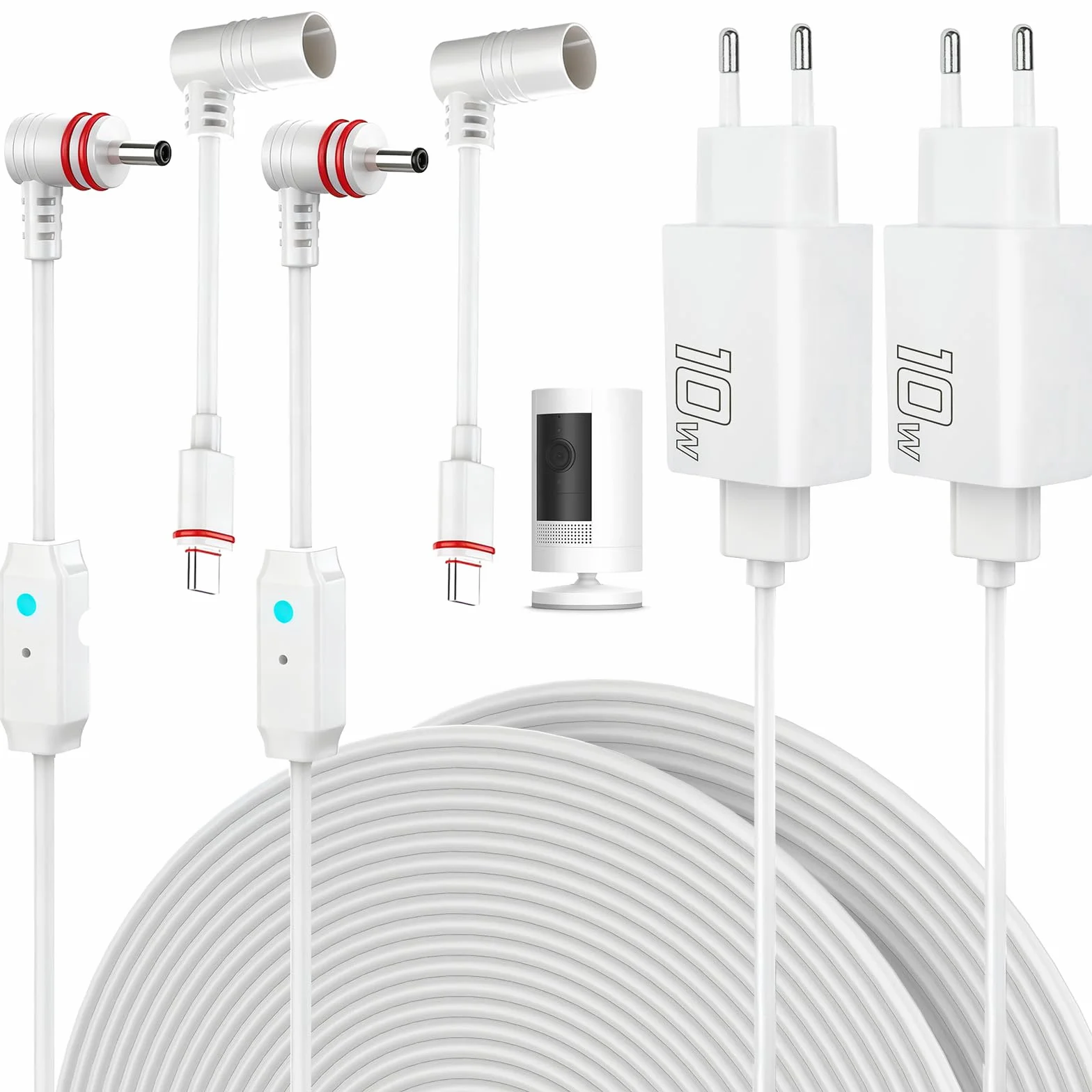 Paquete de 2 cables de alimentación y adaptadores de 7 m compatibles con Ring Spotlight Cam Plus/Pro y Stick Up Cam. Batería, cable de carga para anillo, enchufe resistente a la intemperie y cable de