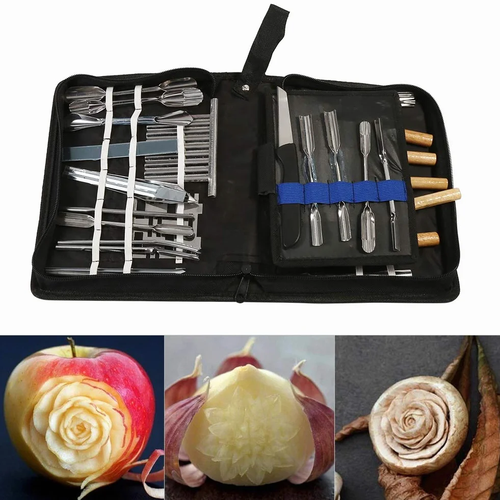 Juego de Herramientas de Talla Culinaria 46pcs Kit de Herramientas de Guarnición/Corte/Rebanado Portátil para Alimentos de Frutas y Vegetales