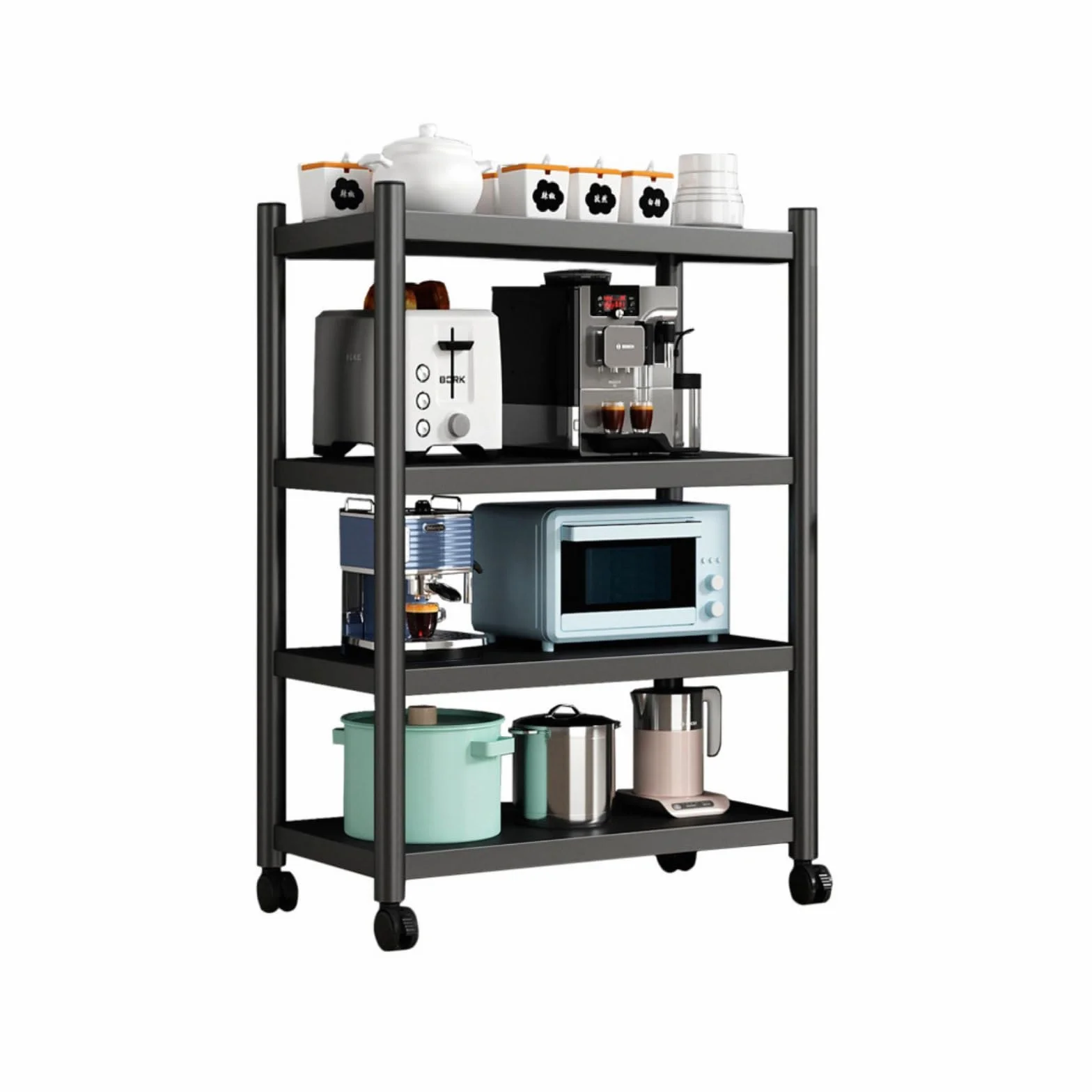 MAGIC SELECT Estantería para Almacenaje,Estante con Ruedas, Estantería de Pie,Repisa Metálica Multiusos, Mueble para Cocina, Baño, Habitación, Garaje, Salón con 4 Baldas de Almacenamiento.