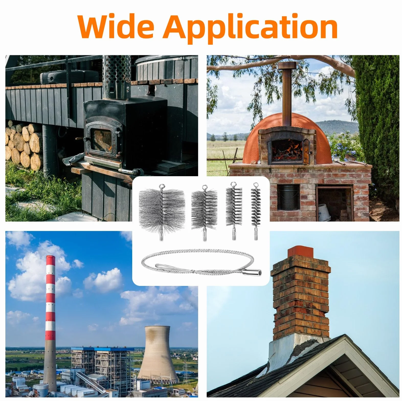 Cepillo para Tubos de Estufa, Deshollinador de Chimeneas, 30/50/80/150mm Chimney Brush and 1m Pipe Ideal para Limpiar Tuberías y Eliminar óxido