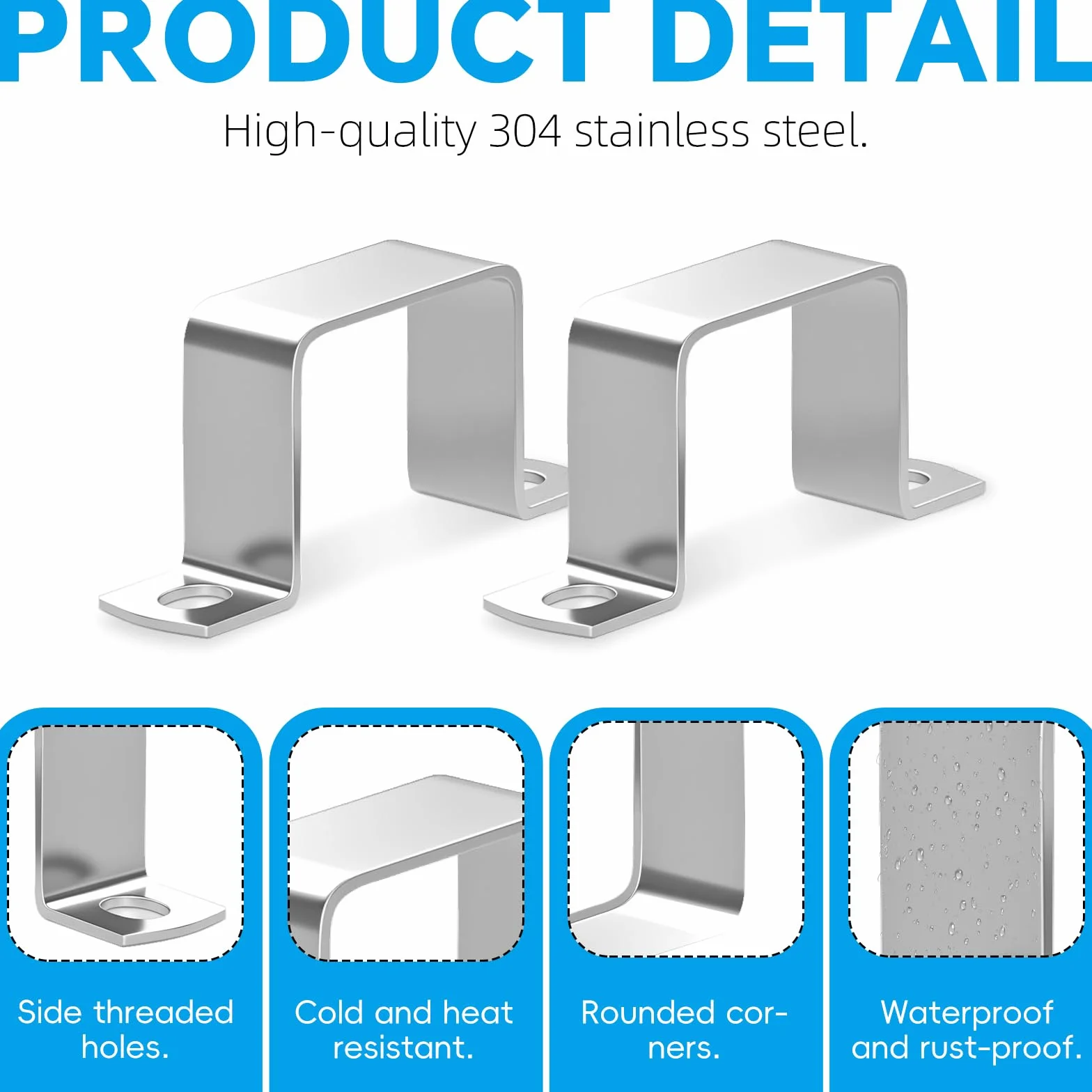 Abrazaderas de Tubo Cuadradas 20x20mm Acero Inoxidable 304 en Forma de U para Puertas Ventanas Tuberías