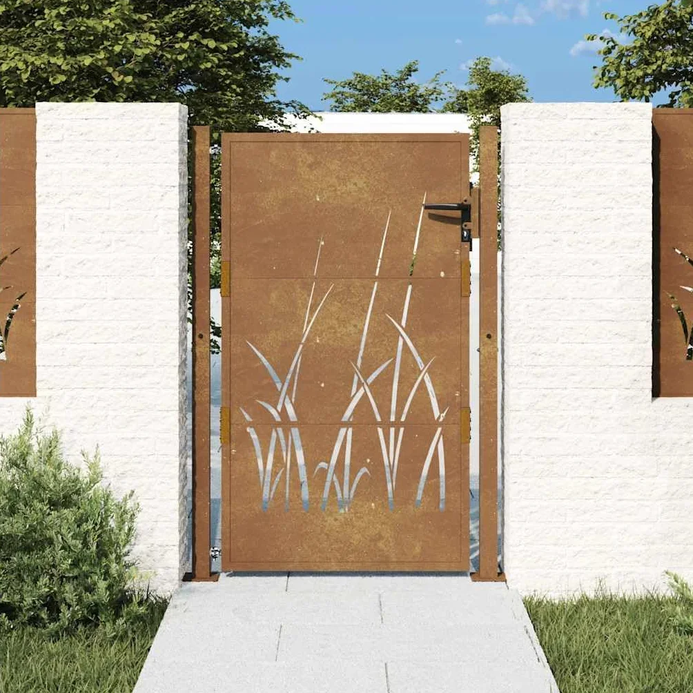 vidaXL Puerta de jardín Acero corten diseño Hierba 100x150 cm, Puerta de Valla, Puerta de Exterior, Puerta de Metal, Puerta de Seguridad