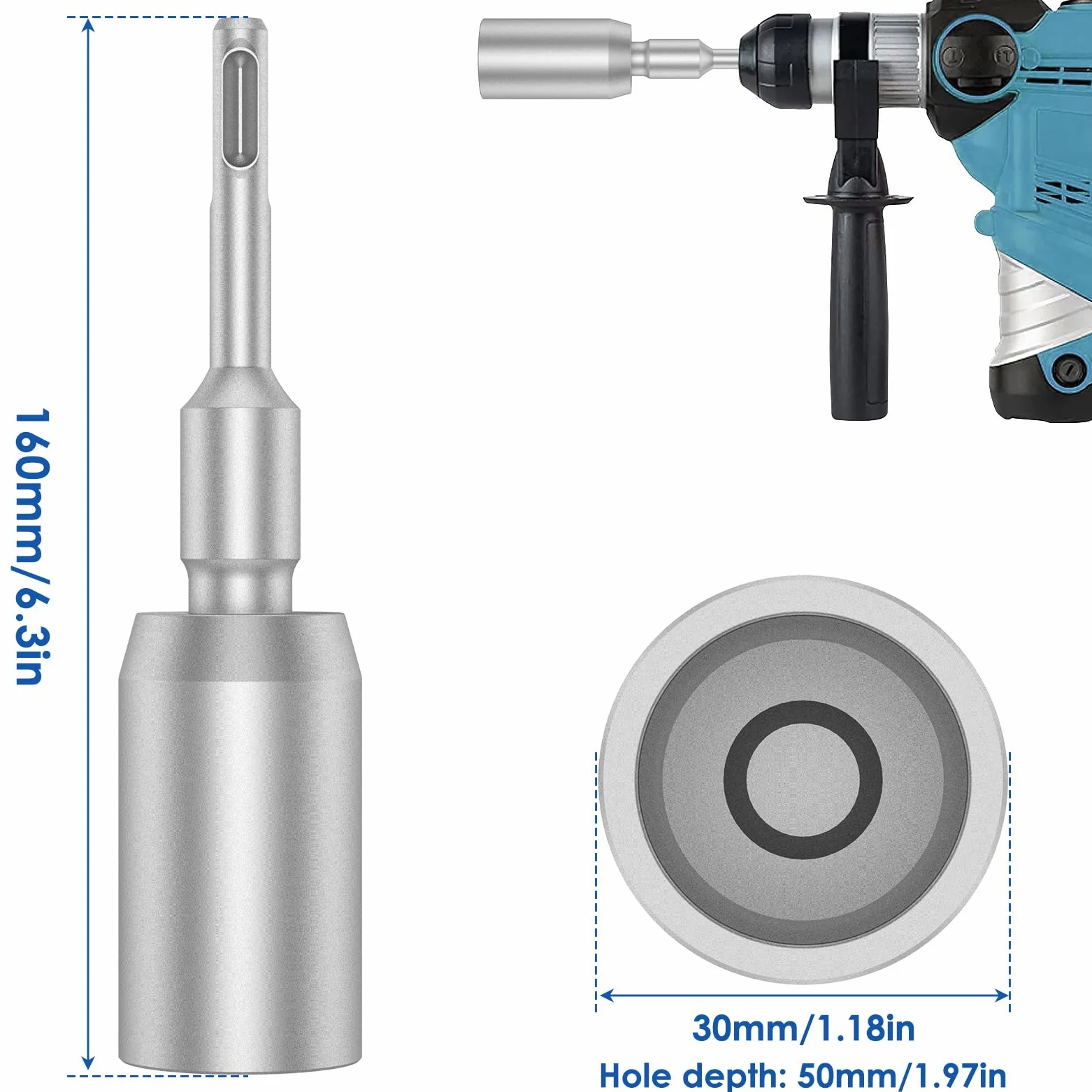 SDS Plus - Destornillador de varilla de tierra con poste en T, herramienta de destornillador de varilla de tierra de 30/45/65 mm, destornillador de broca de acero forjado resistente, convertidor de