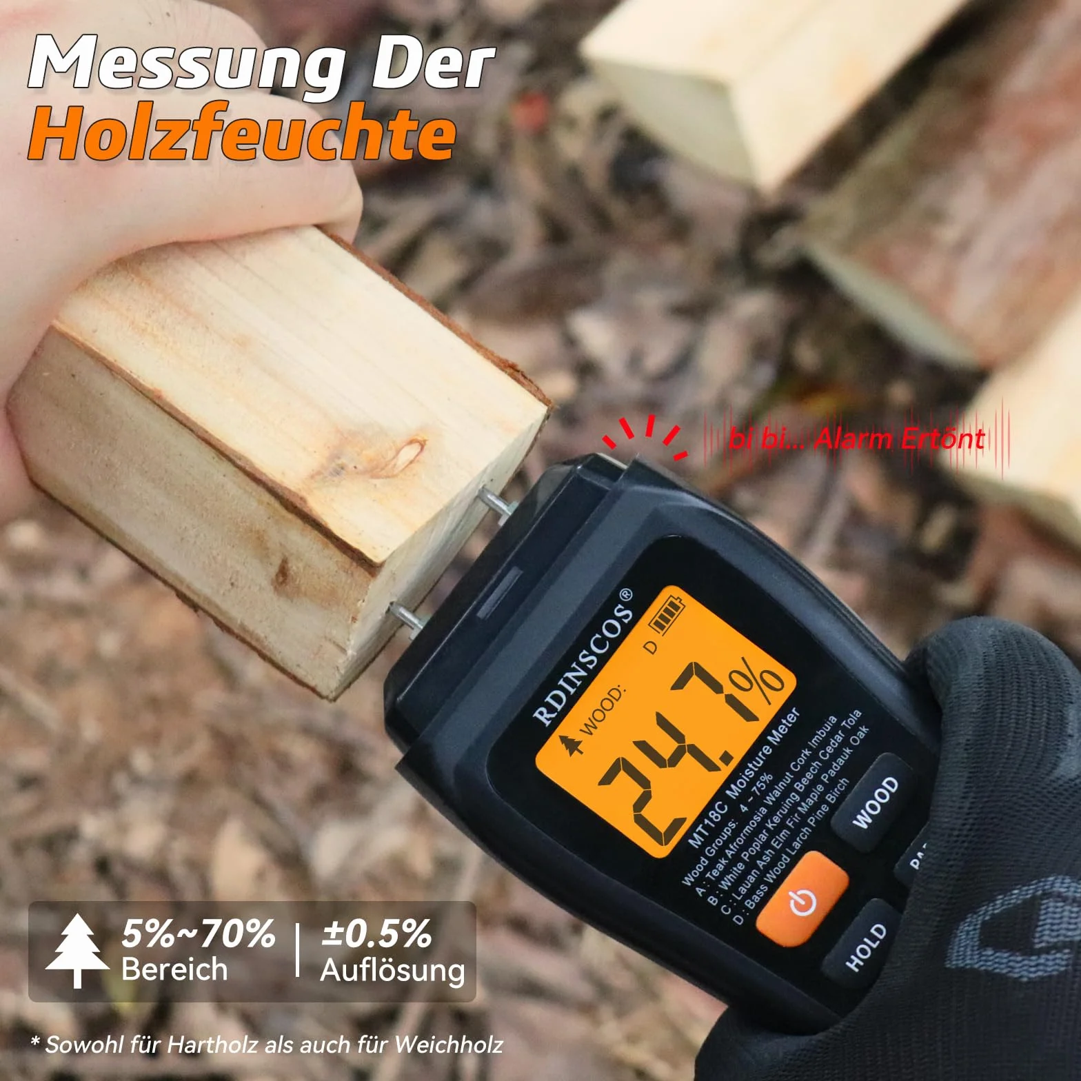 RDINSCOS Medidor de Humedad con Agujas,Medidor Humedad Pared con Batería y Pantalla LCD para Madera, Hormigón y Construcción