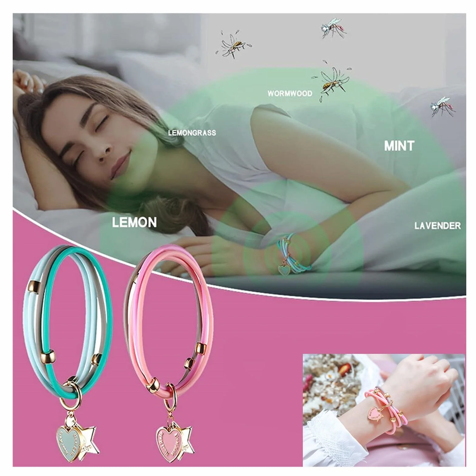 Pulseras Repelentes de Mosquitos 2 Pieza, Impermeables Antimosquitos para el Cuerpo