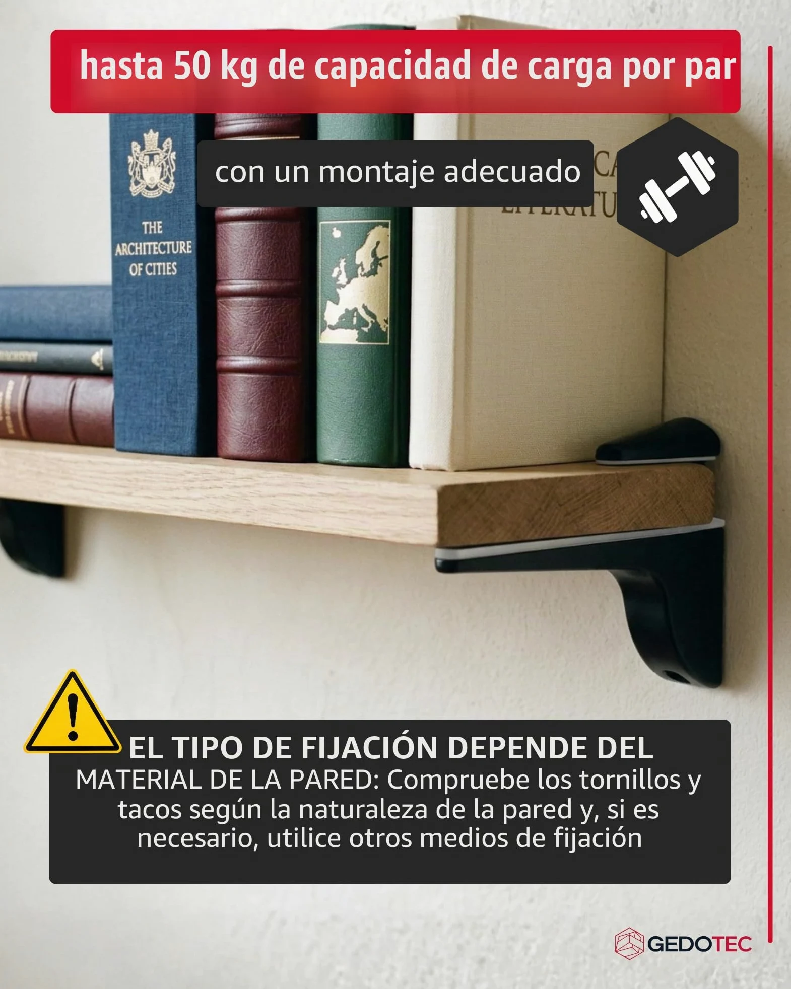 Gedotec Design Soporte de estante de vidrio - Plata mate | 2 piezas - soporte de estante de carga pesada | PINOCCHIO | estante de pared de metal | soporte de estante hasta 50 kg | soporte de estante