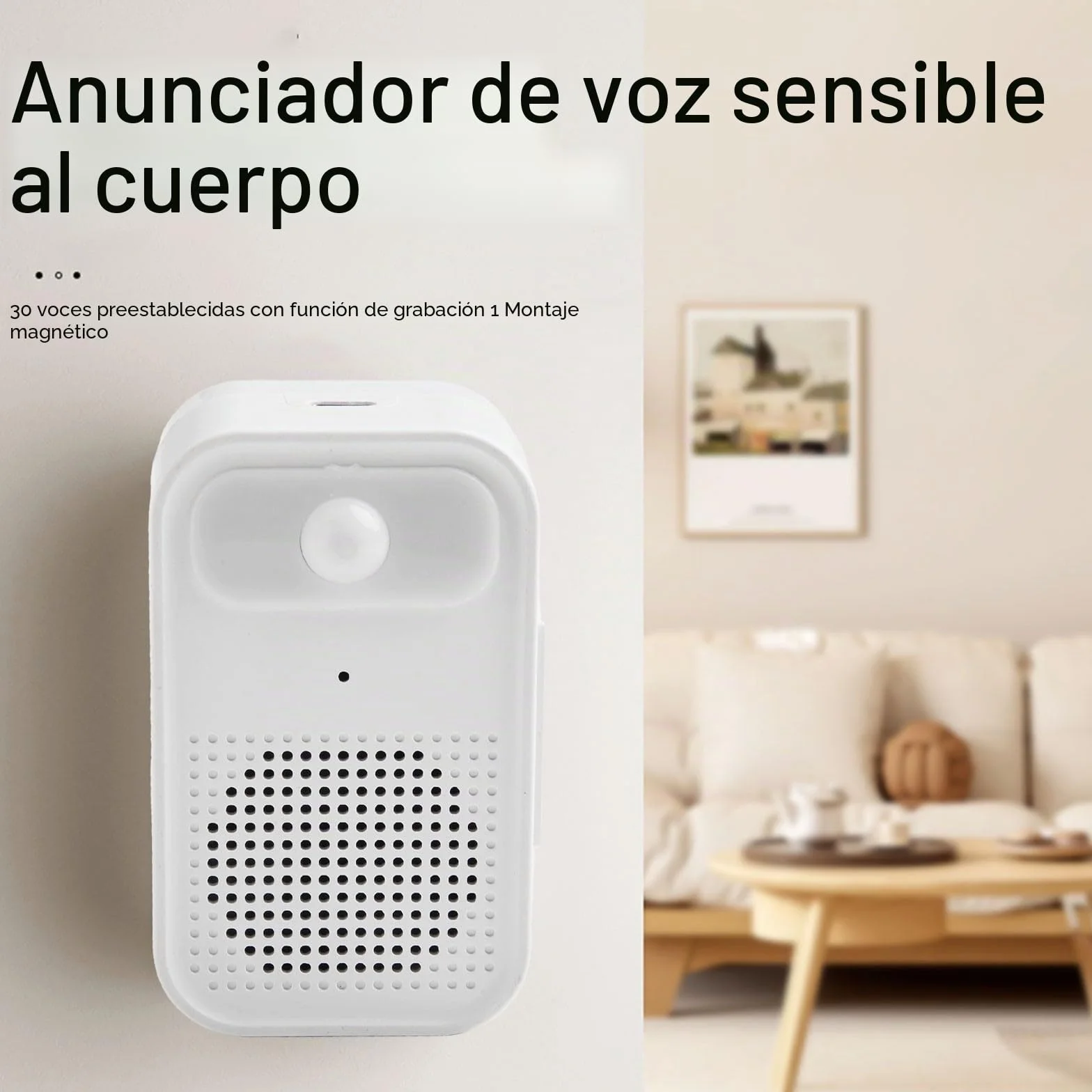 Welcomer Sensor de puerta con aviso de voz, alerta magnética ajustable, grabación de audio personalizada, blanco y negro