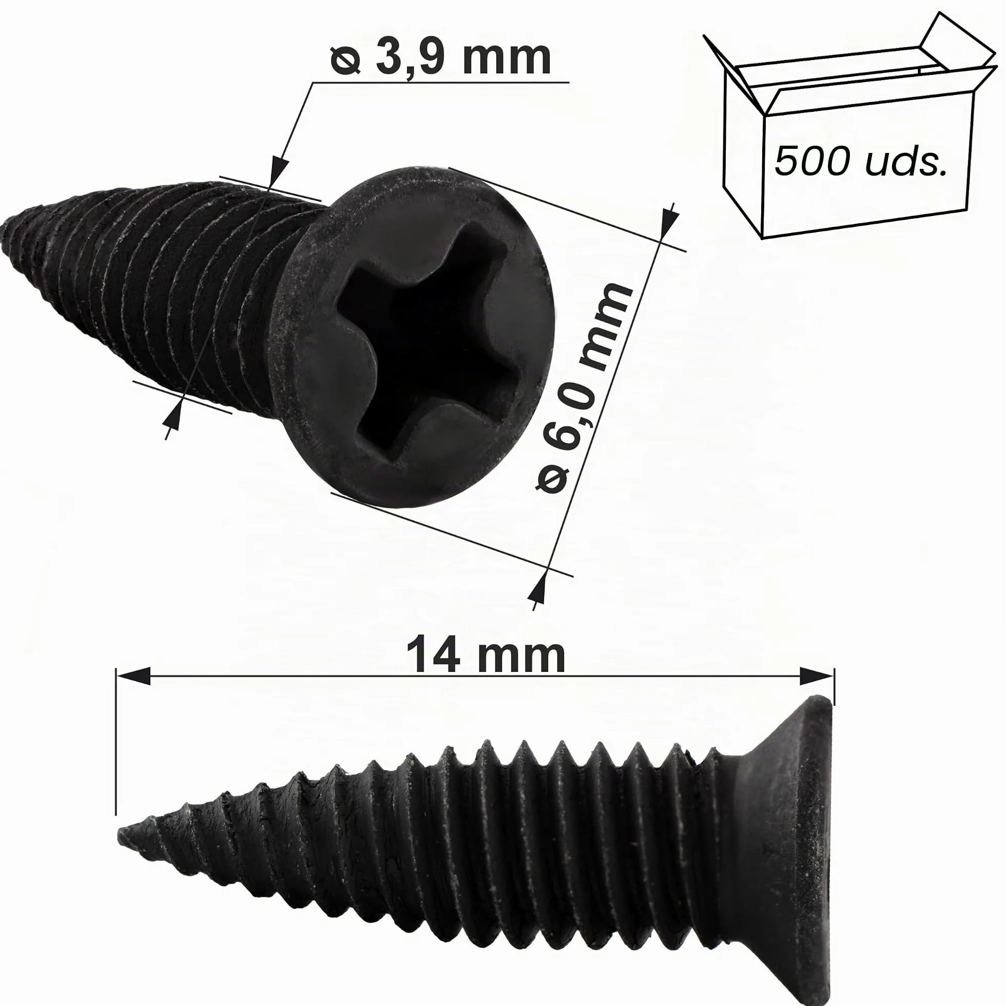 Simpson Strong Tie - Tornillos de conexión de perfil (3,9 x 14 mm, 500 unidades, tornillos de perfil metálico, tornillos autorroscantes negros, para paneles de yeso, ranura en cruz)