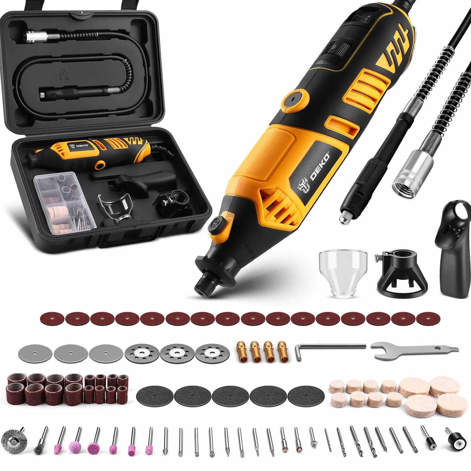 170W Kit De Herramientas De Amoladora Pequeña: DEKOPRO 220V Herramienta Rotativa Para Madera/metal, Conjunto de Máquinas de Broca de Electricidad Para Cortar, Taladrar, Pulir, Limpiar, Amarillo