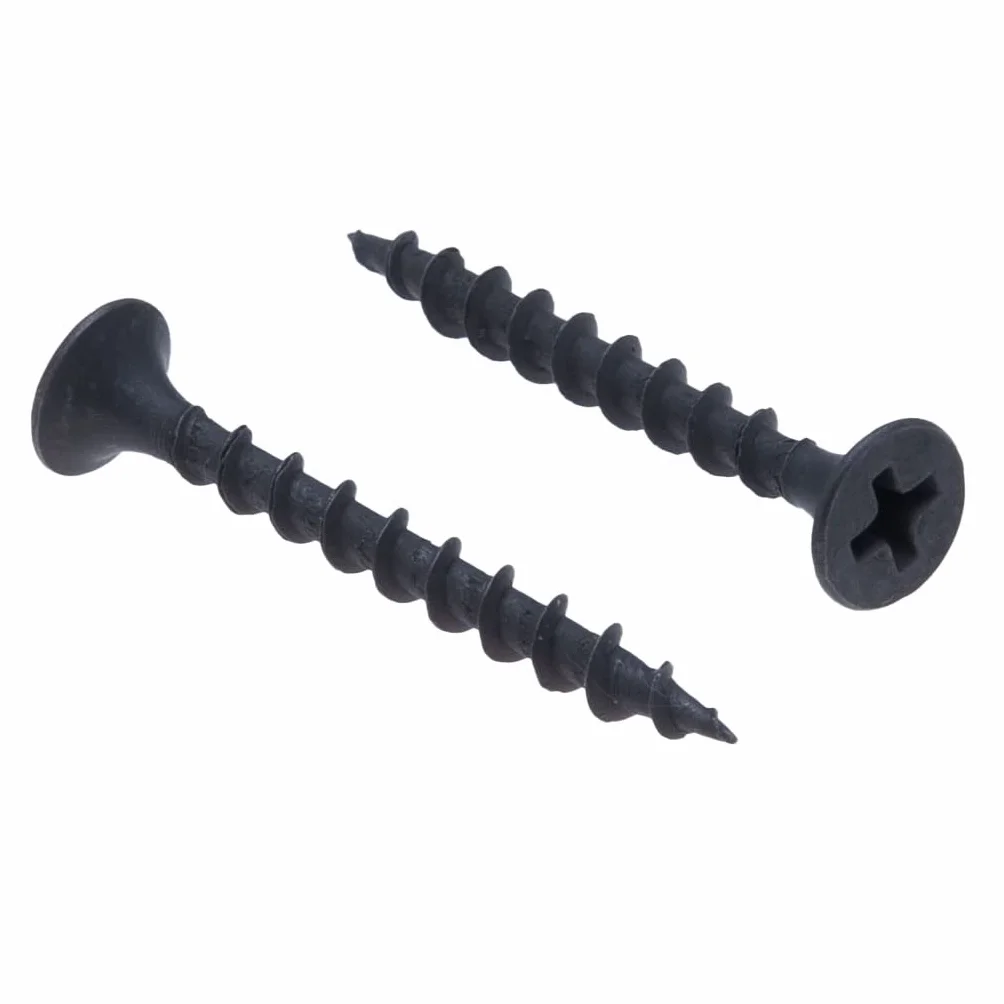 3.5x25mm Tornillos Negros para Paneles de Yeso, Cabeza Avellanada Phillips Autorroscante, Rosca Gruesa, Punta Afilada, Acabado de Fosfato, Tornillos Instalación de Paneles de Yeso en Madera (1000 pcs)