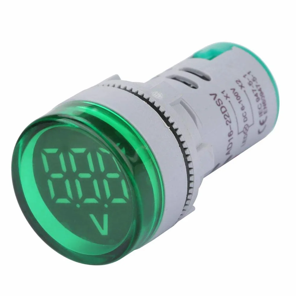 Voltímetro LED Digital Luminoso Indicador de Voltaje, Comprobador de Lámpara Redondo (Green)