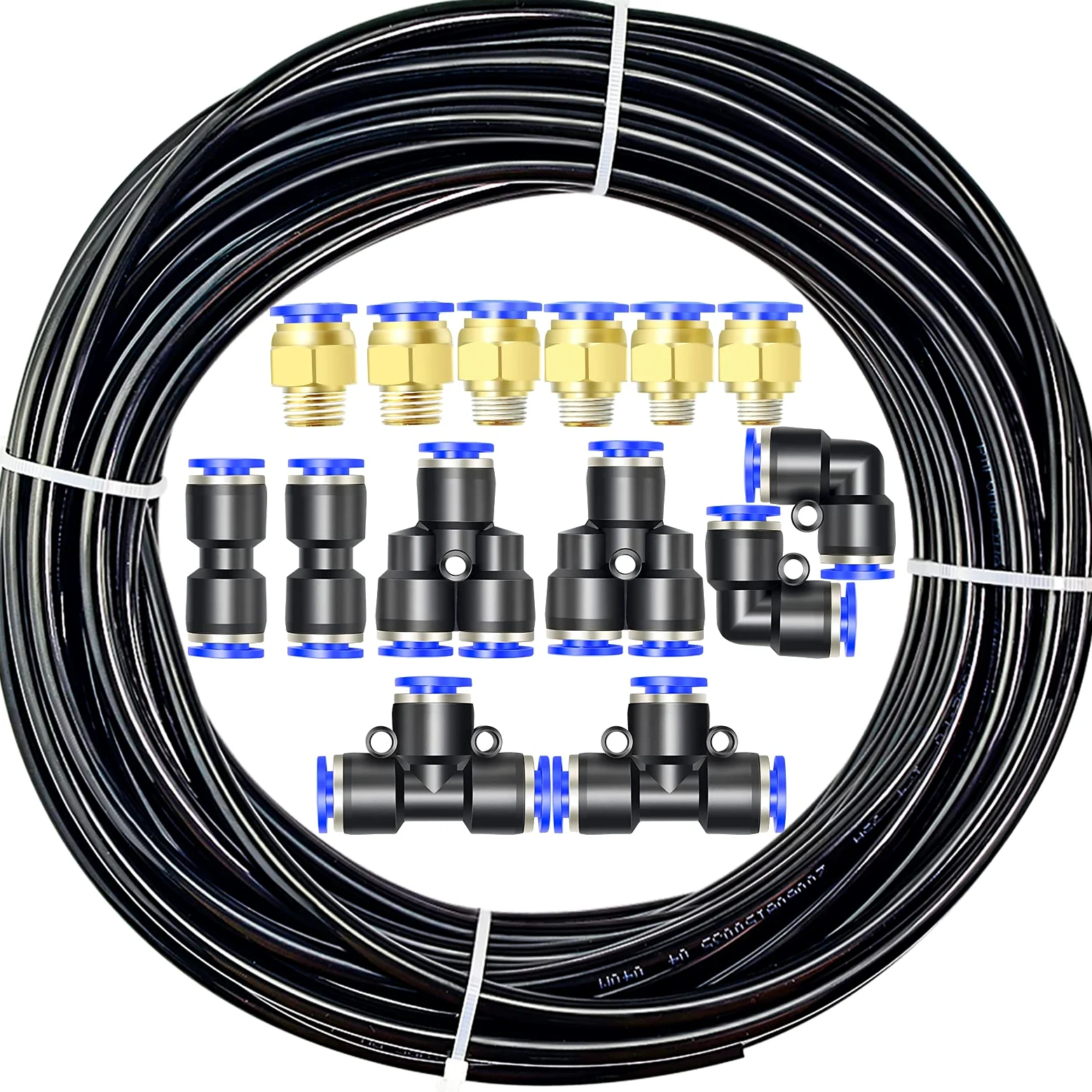 Manguera de aire de poliuretano negro de 10 m, diámetro exterior de 12 mm x diámetro interior de 8 mm con kits de conectores neumáticos