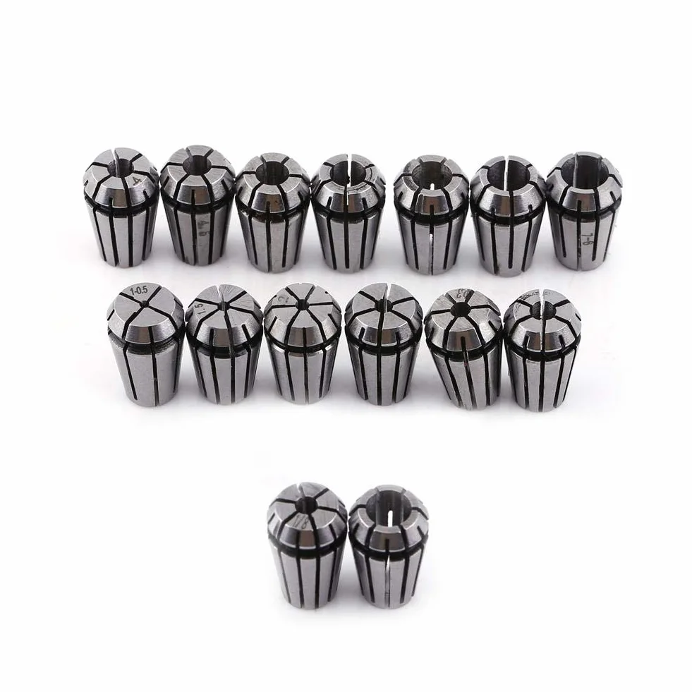 Juego de pinzas de resorte ER11 de 15 piezas 1-7mm 1/8 "1/4" para máquina de grabado CNC y herramienta de torno de fresado