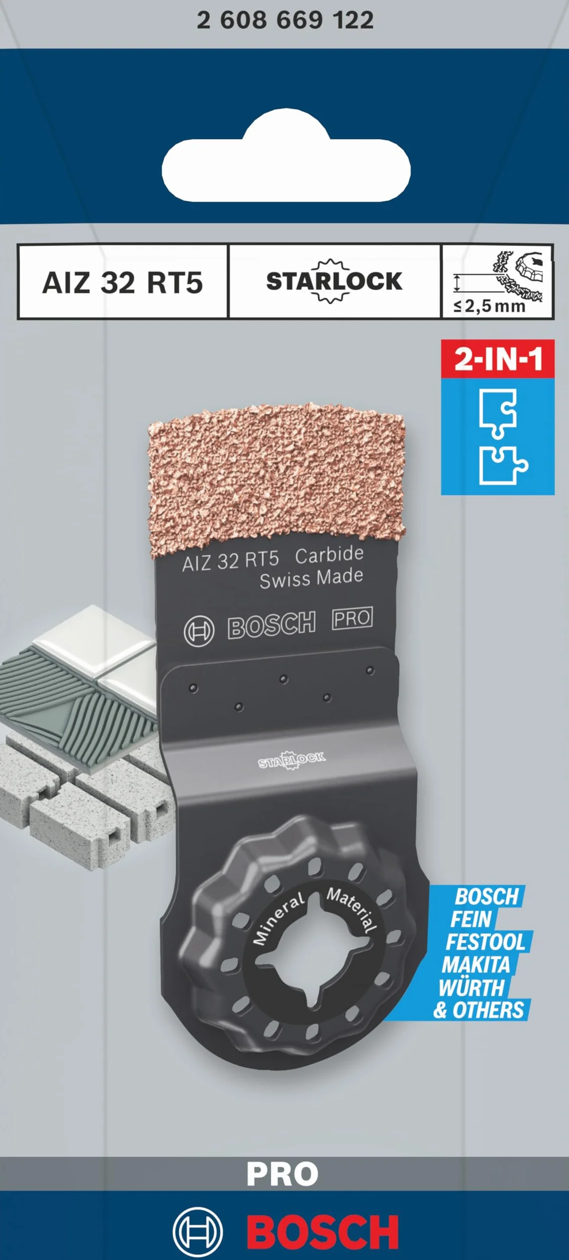 Bosch 1x Hoja multiherramienta PRO Multi Material AIZ 32 RT5 (para Mortero, Hormigón celular, Anchura 32 mm, Professional Accesorios Multiherramienta)