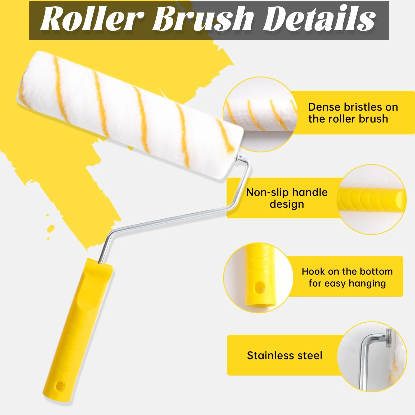 20Pieza Juego de Rodillos, con 1.5M Extension Rod, Pintura de 9" 4", Bandeja para Pintura, Brocha, Mezclador, Espátula, Guantes, Kit Pintura Pared, para Interior, Renovar, Techos y Puertas