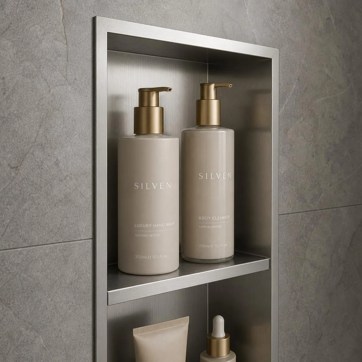 Hornacina Ducha Empotrable Vertical 33x63 cm Acero Inoxidable S.304 Nicho Baño Pared Anticorrosión MEDIMEX Artic Níquel Cepillado