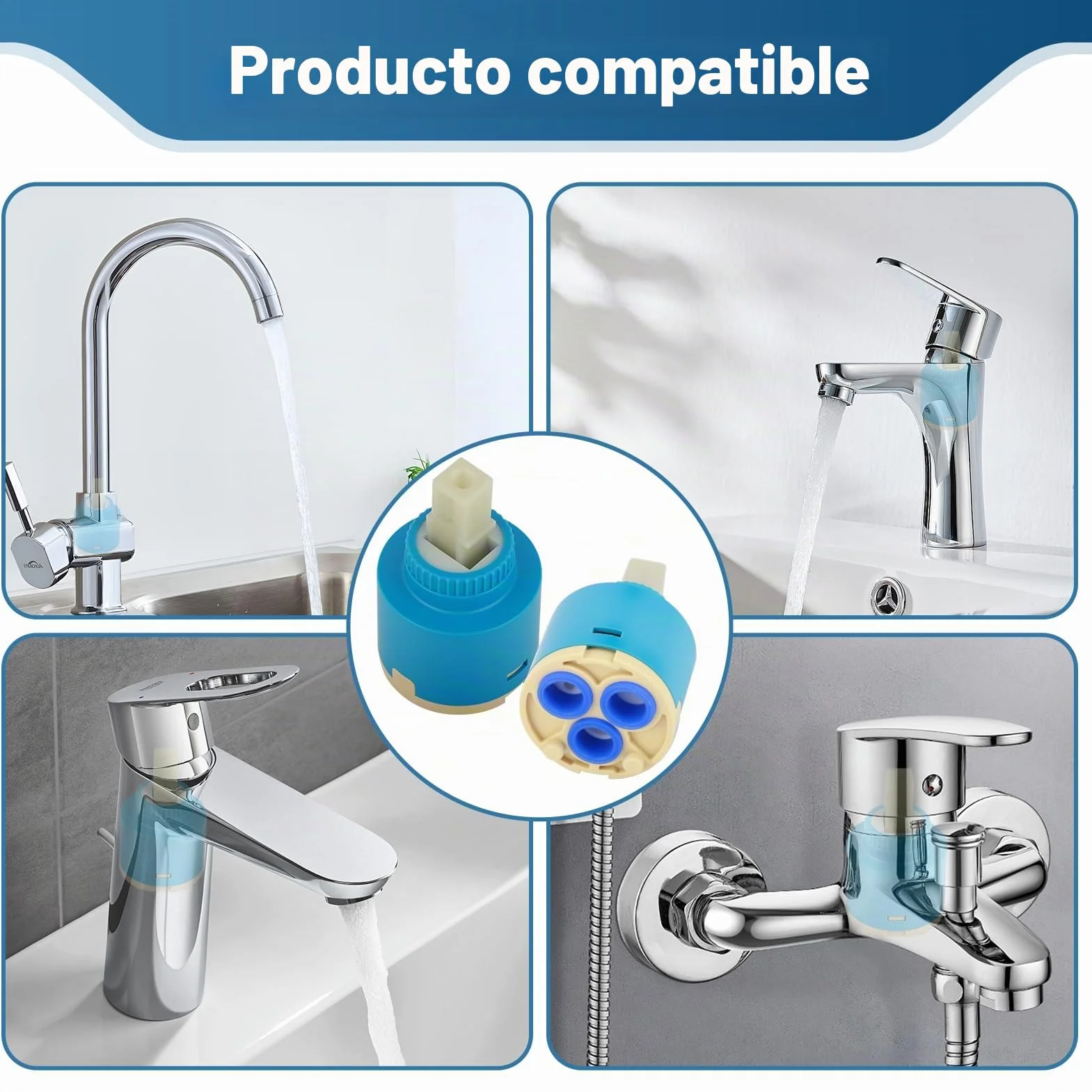 2 Piezas Cartucho de Grifo de 35MM, Cartucho de Cerámica para Grifo Monomando Cocina Lavabo Ducha, Repuesto Universal Cartuchos para Grifos 35MM